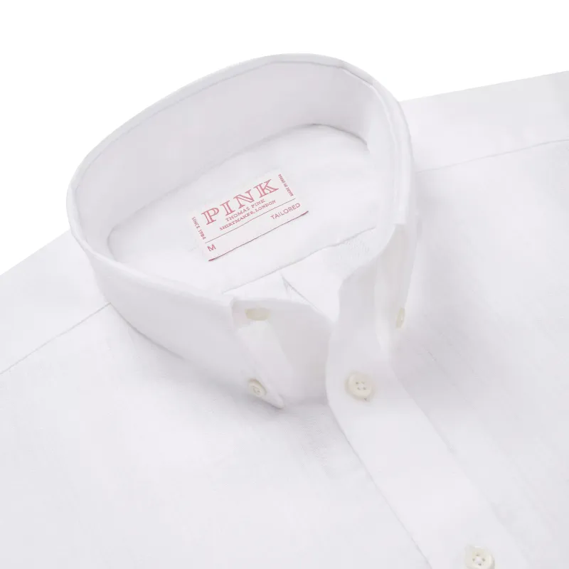 White Tailored Fit Business Casual Button Down Collar Linen Tonal Stripe Shirt sold by Thomas Pink