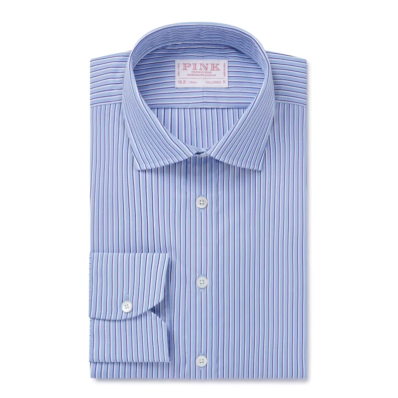 Blue & Navy Tailored Fit Journey Regent Stripe Dress Shirt sold by Thomas Pink