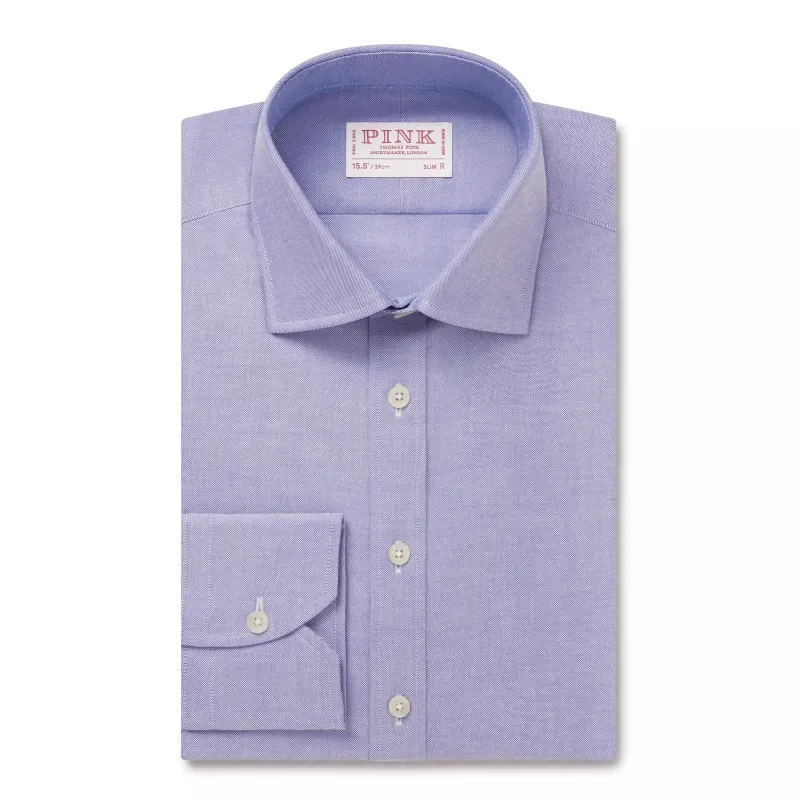 Blue Slim Fit Open Weave Oxford Formal Shirt sold by Thomas Pink