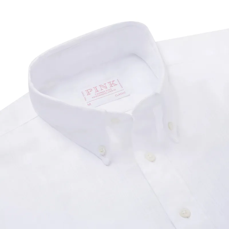White Tailored Fit Business Casual Button Down Collar Linen Tonal Stripe Shirt sold by Thomas Pink