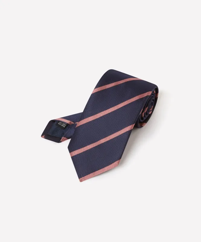 Navy & Pink Single Stripe Silk Woven Tie sold by Thomas Pink