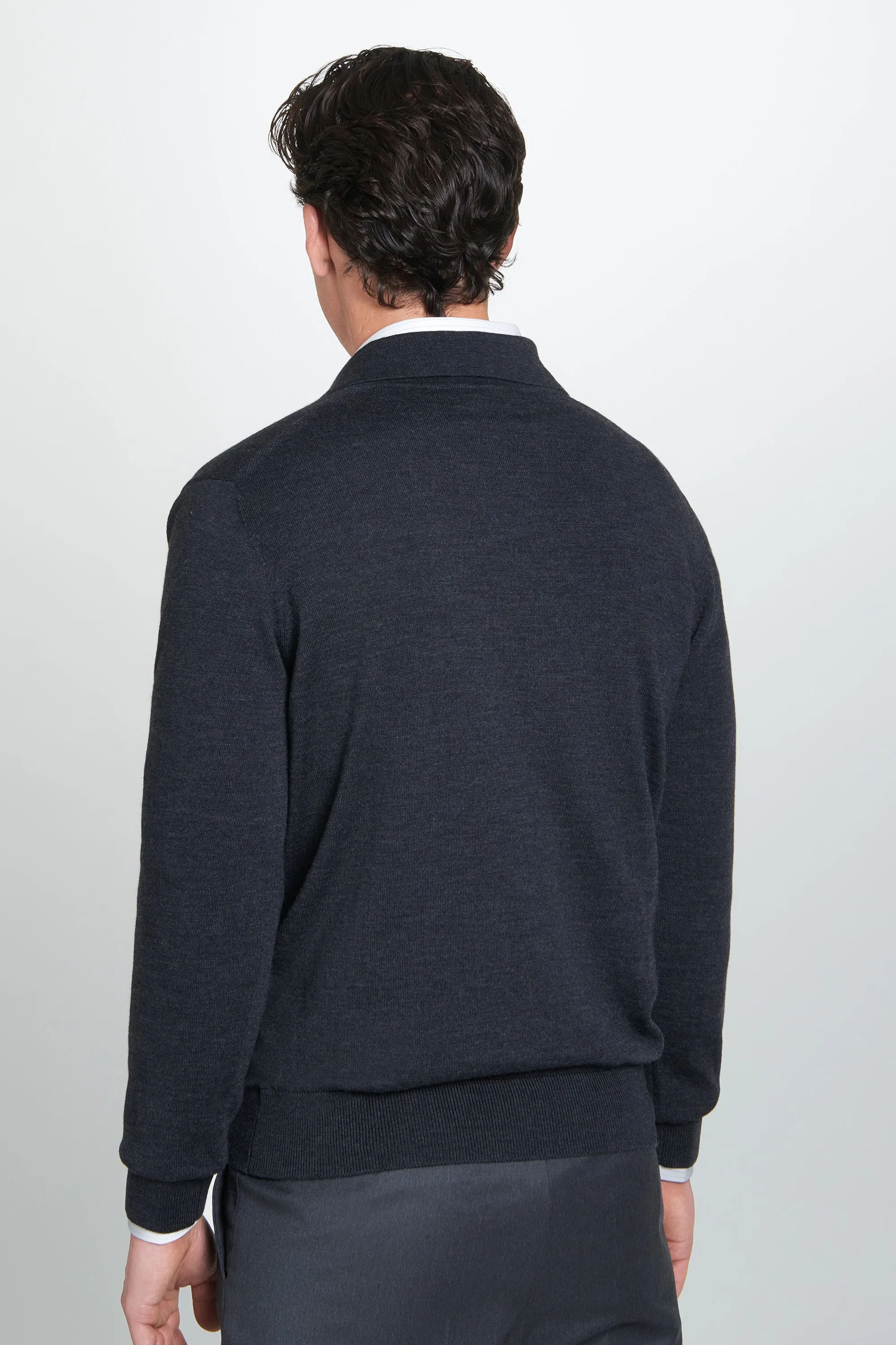 Grey Merino Wool Long Sleeve Polo Shirt sold by Thomas Pink product image thumbnail 4