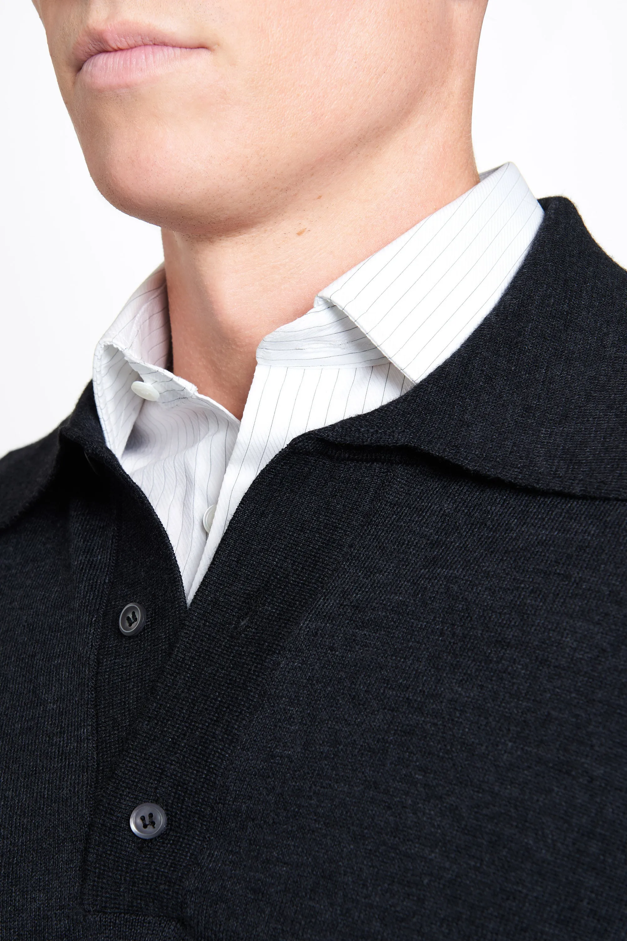 Grey Merino Wool Long Sleeve Polo Shirt sold by Thomas Pink product image thumbnail 2