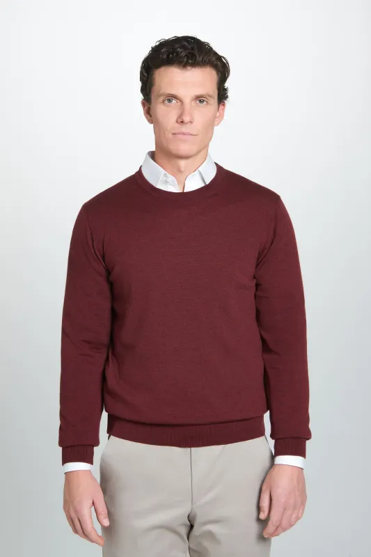 Burgundy Merino Wool Crew Neck Sweater sold by Thomas Pink