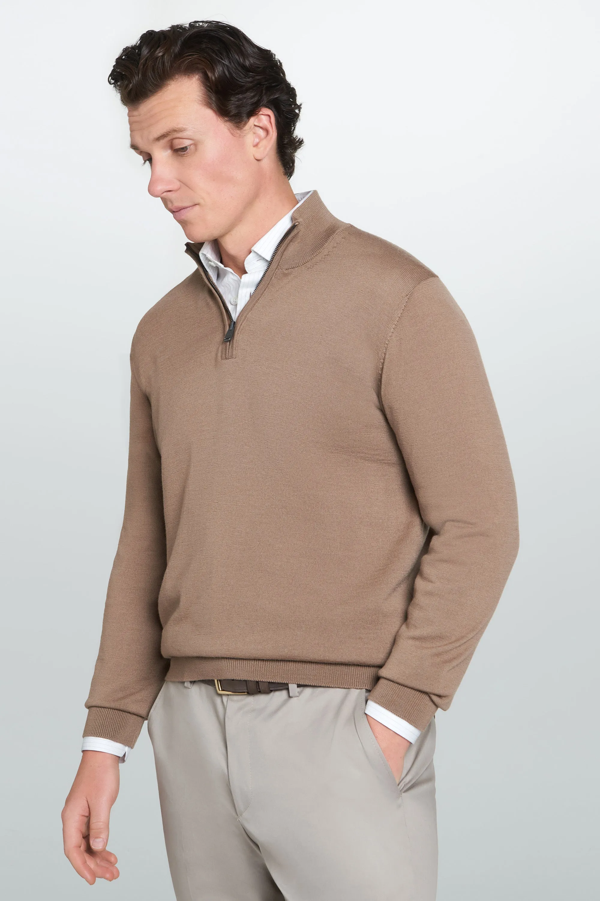 Camel Merino Wool Zip Neck Sweater sold by Thomas Pink product image thumbnail 5