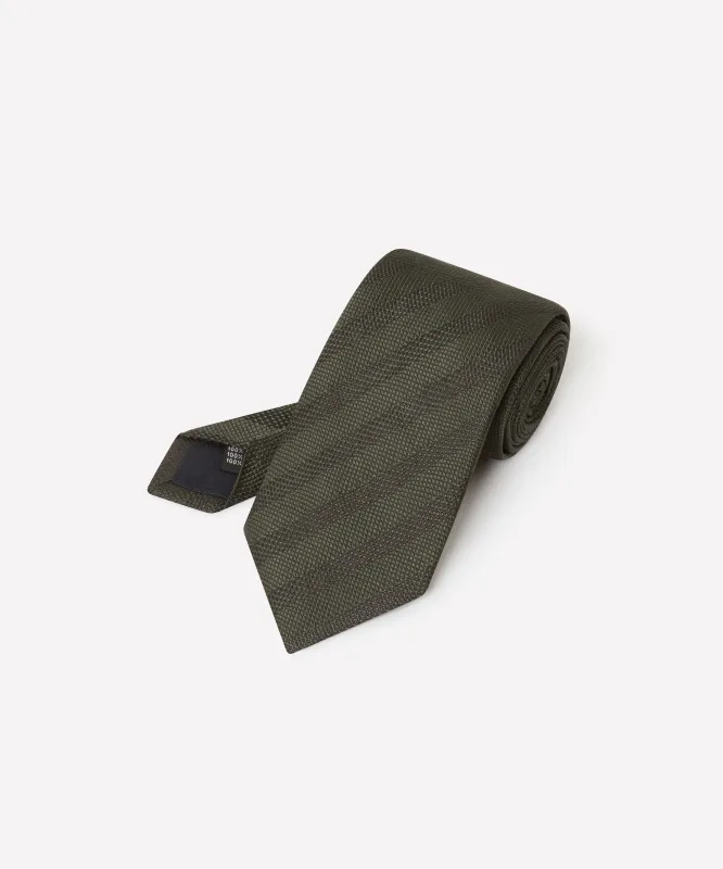 Deep Green Tonal Striped Silk Tie sold by Thomas Pink