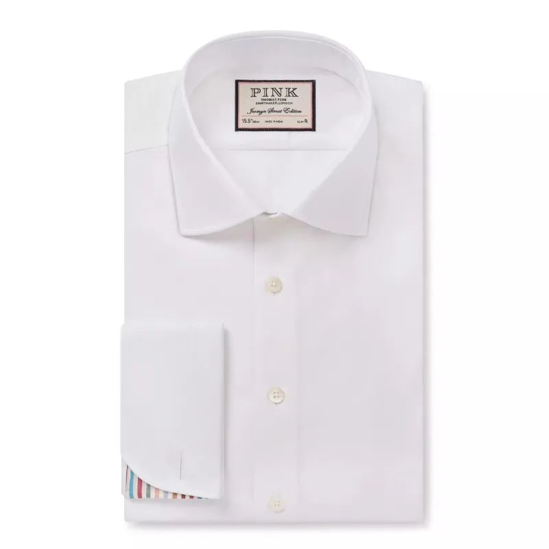 White Slim Fit Plain Dress Shirt with Stripe sold by Thomas Pink