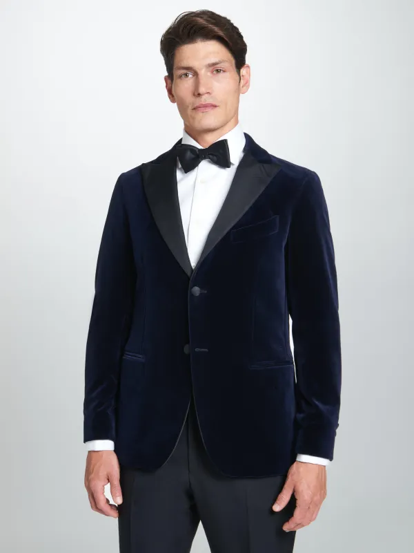 Navy Tailored Fit Velvet Peak Lapel Evening Jacket made by Thomas Pink