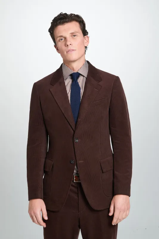Deep Brown Classic Fit Unstructured Cord Jacket sold by Thomas Pink