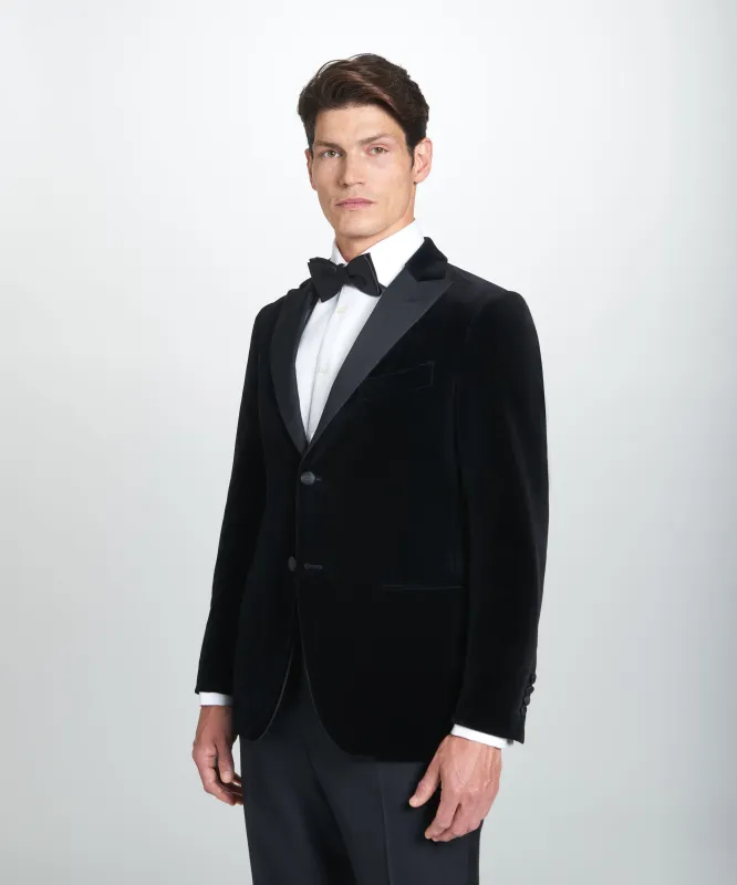 Black Tailored Fit Velvet Peak Lapel Evening Jacket sold by Thomas Pink