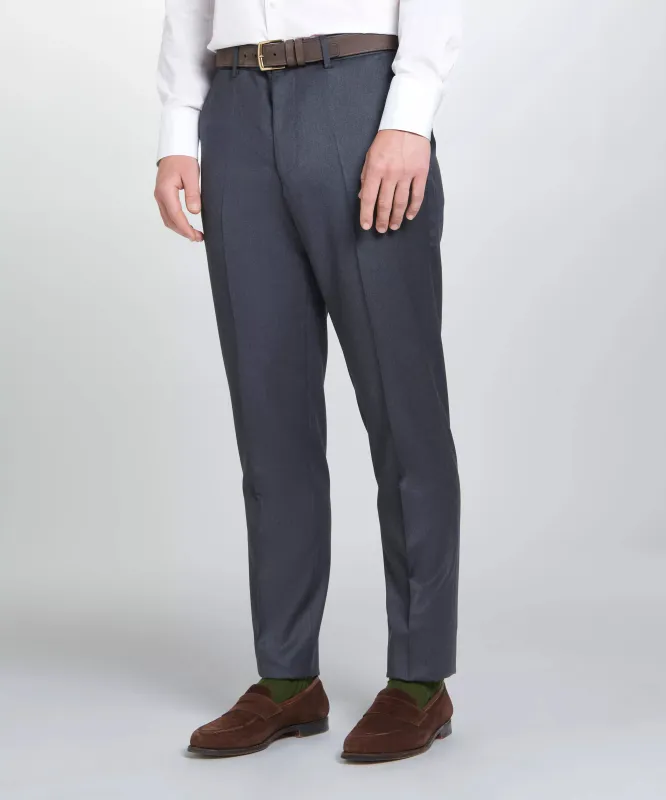 Grey Unfinished Tailored Fit Plain Merino Wool Flat Front Pants sold by Thomas Pink