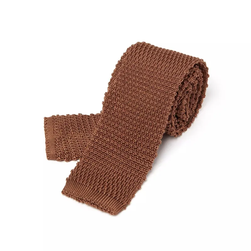 Neutral Plain Knitted Silk Tie Square Tip sold by Thomas Pink