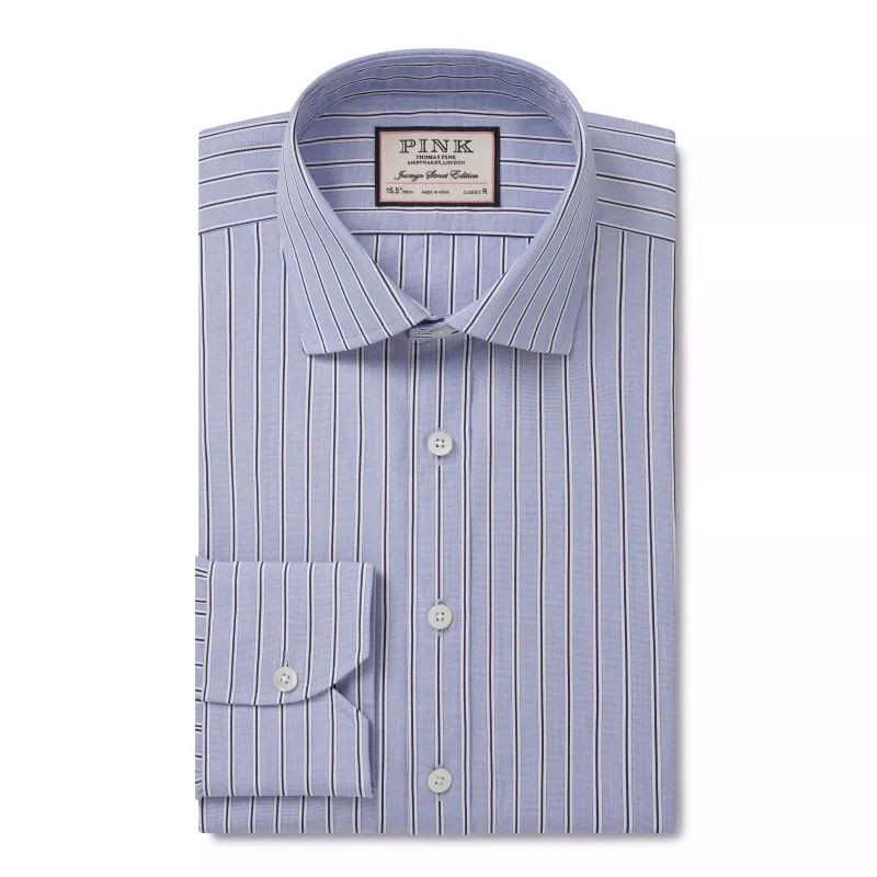 Blue & Navy Classic Fit Regent End on End Stripe Dress Shirt sold by Thomas Pink