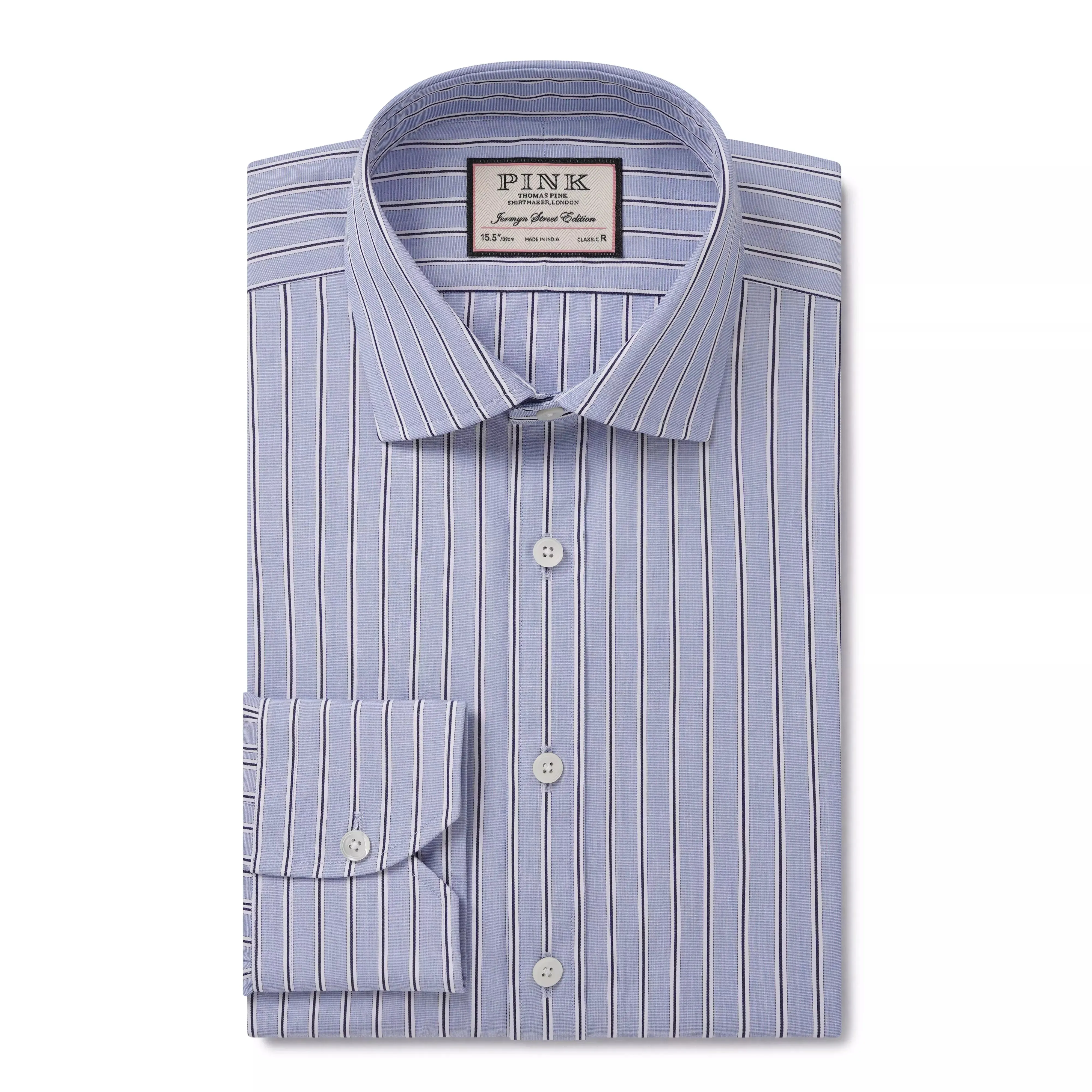 Blue & Navy Classic Fit Regent End on End Stripe Dress Shirt sold by Thomas Pink