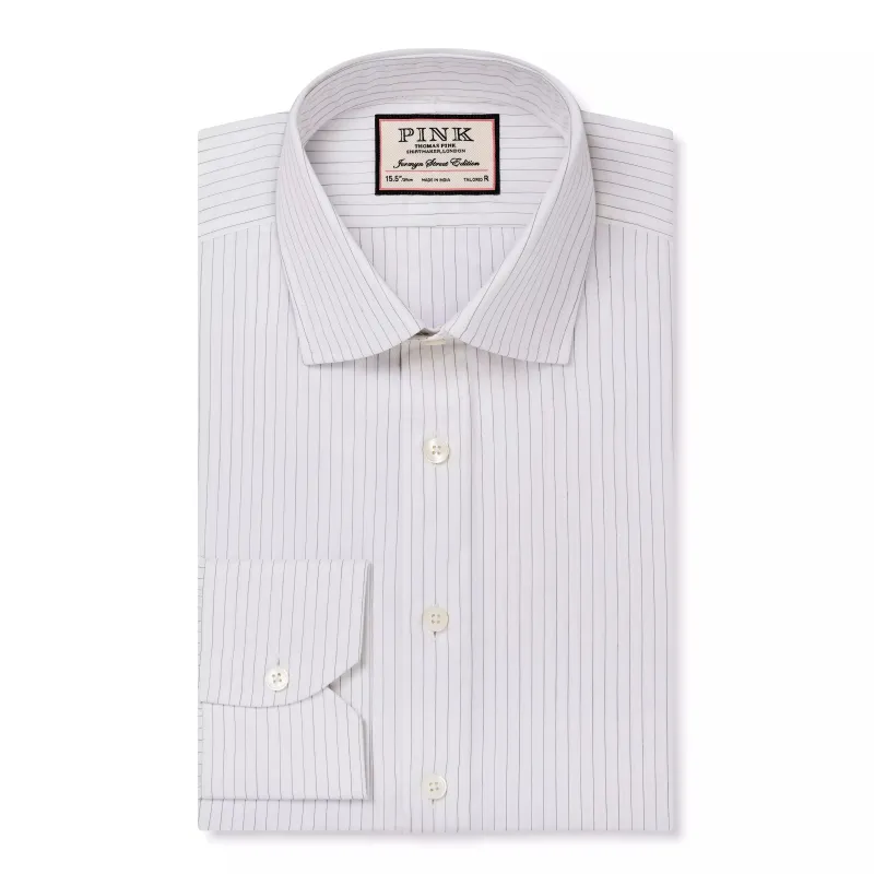 White & Black Tailored Fit Broken Twill Stripe Dress Shirt sold by Thomas Pink
