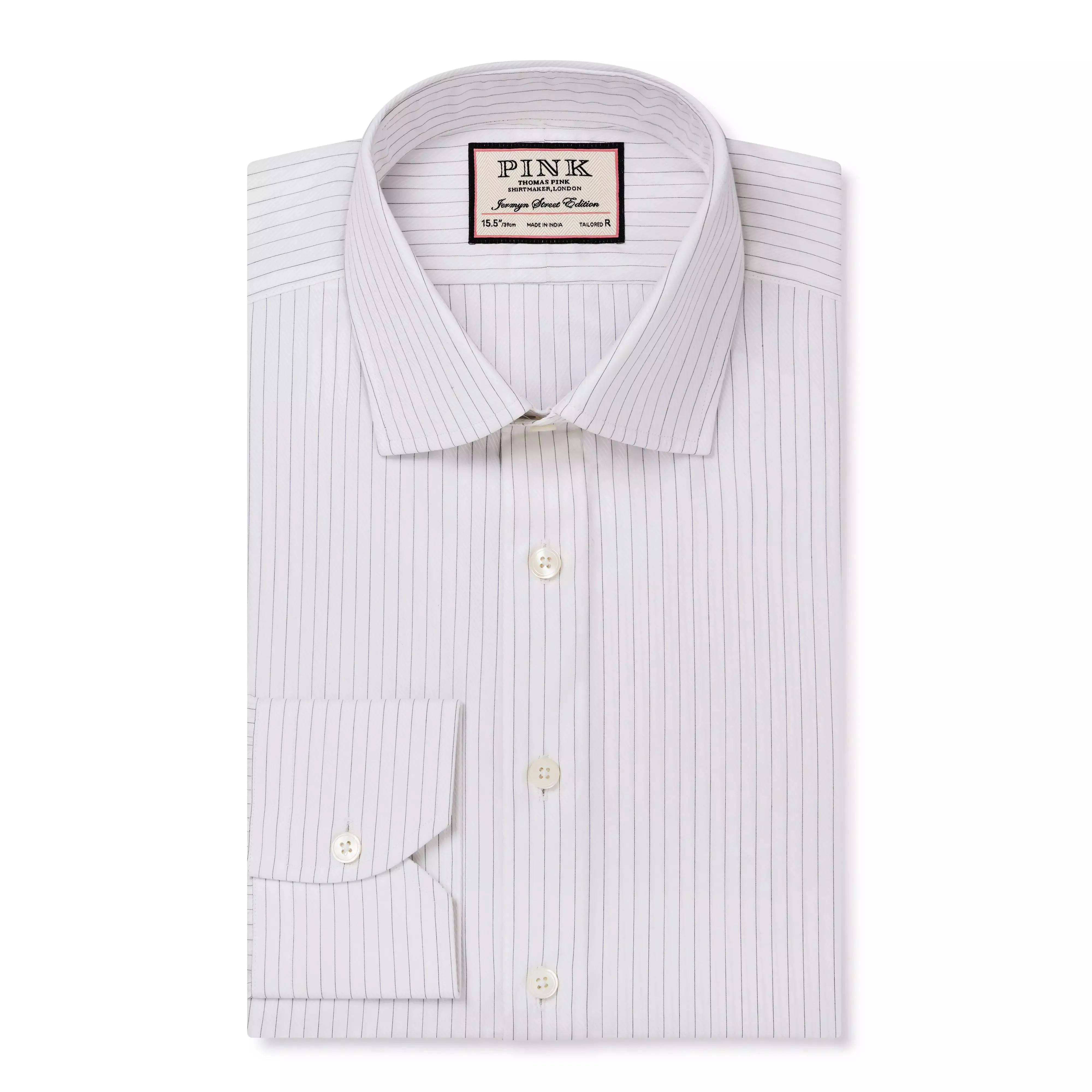 White & Black Tailored Fit Broken Twill Stripe Dress Shirt sold by Thomas Pink