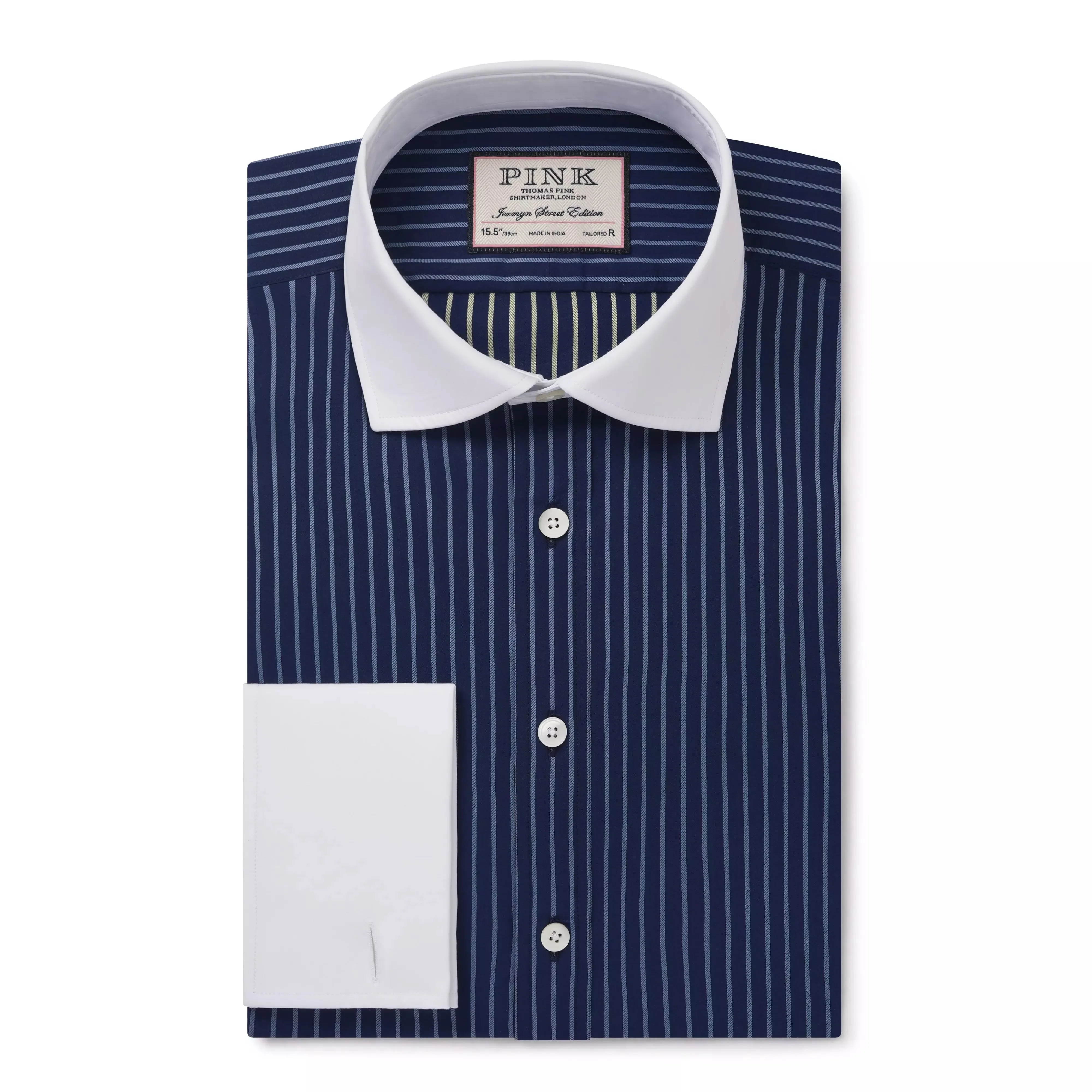 Navy & Blue Tailored Fit French Cuff Rope Stripe Dress Shirt sold by Thomas Pink
