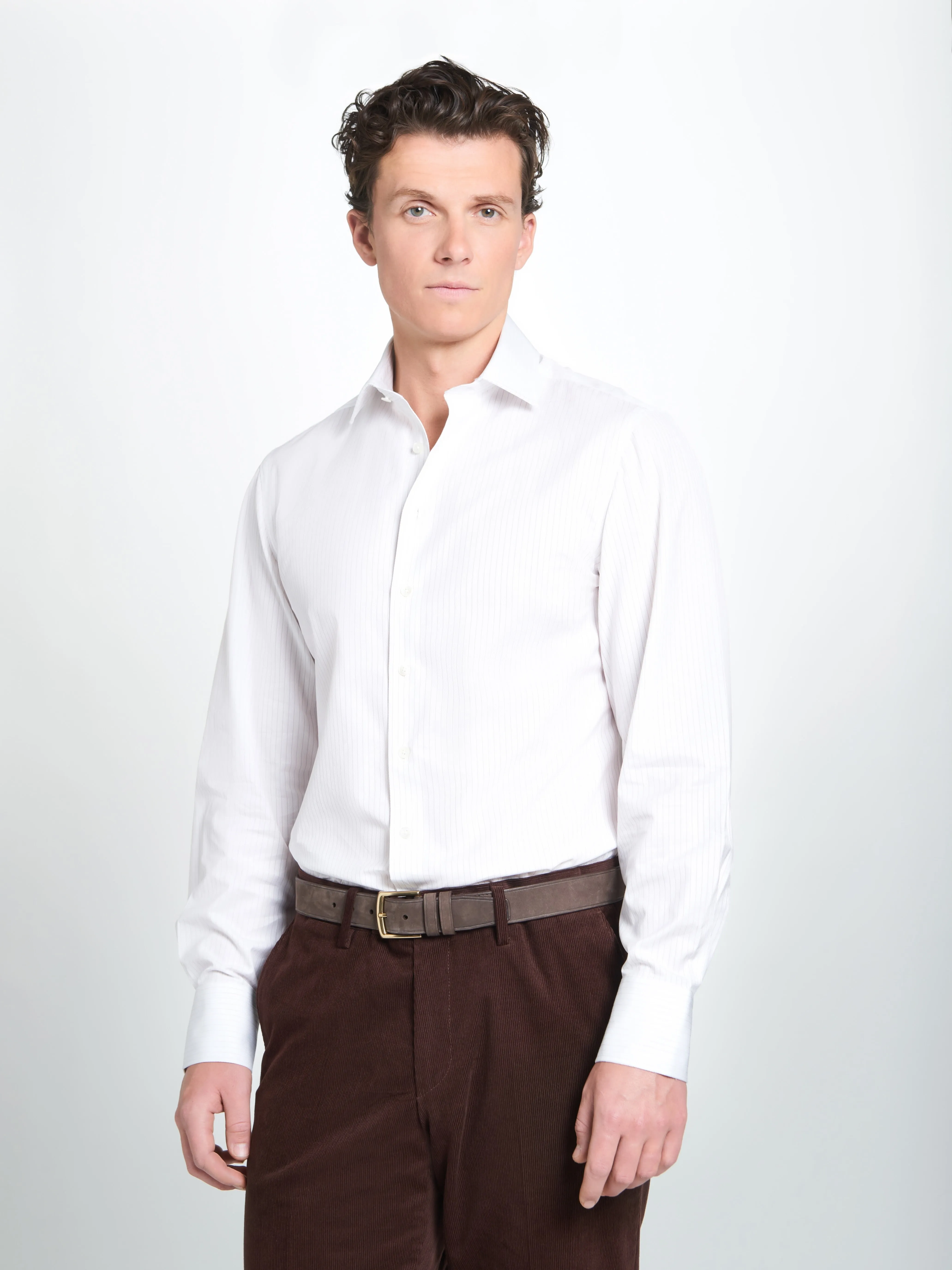 White & Purple Tailored Fit Broken Twill Stripe Formal Shirt sold by Thomas Pink product image thumbnail 3