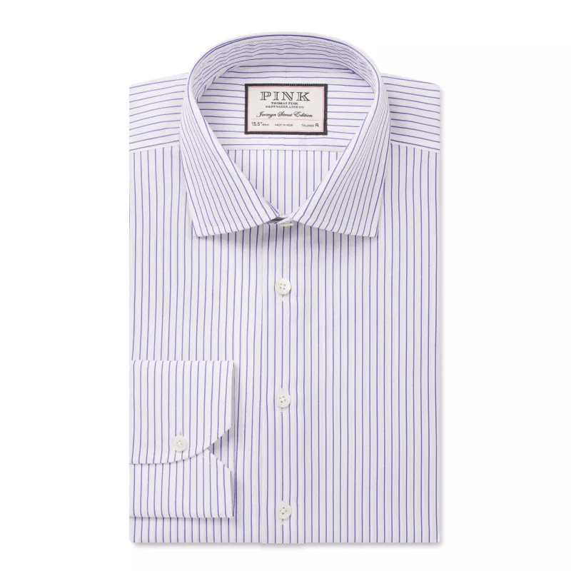 White & Purple Tailored Fit Striped Poplin Dress Shirt sold by Thomas Pink