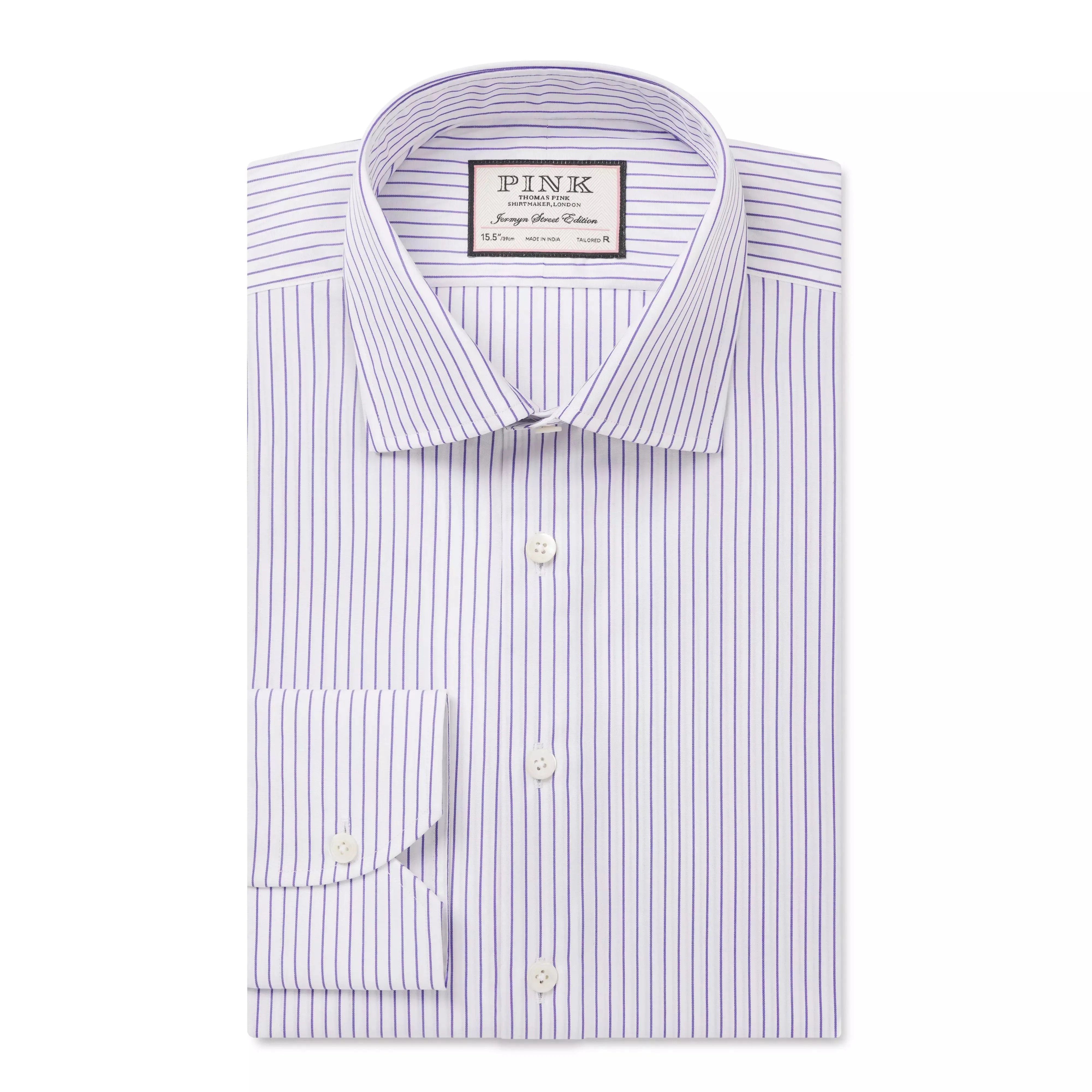 White & Purple Tailored Fit Striped Poplin Dress Shirt sold by Thomas Pink