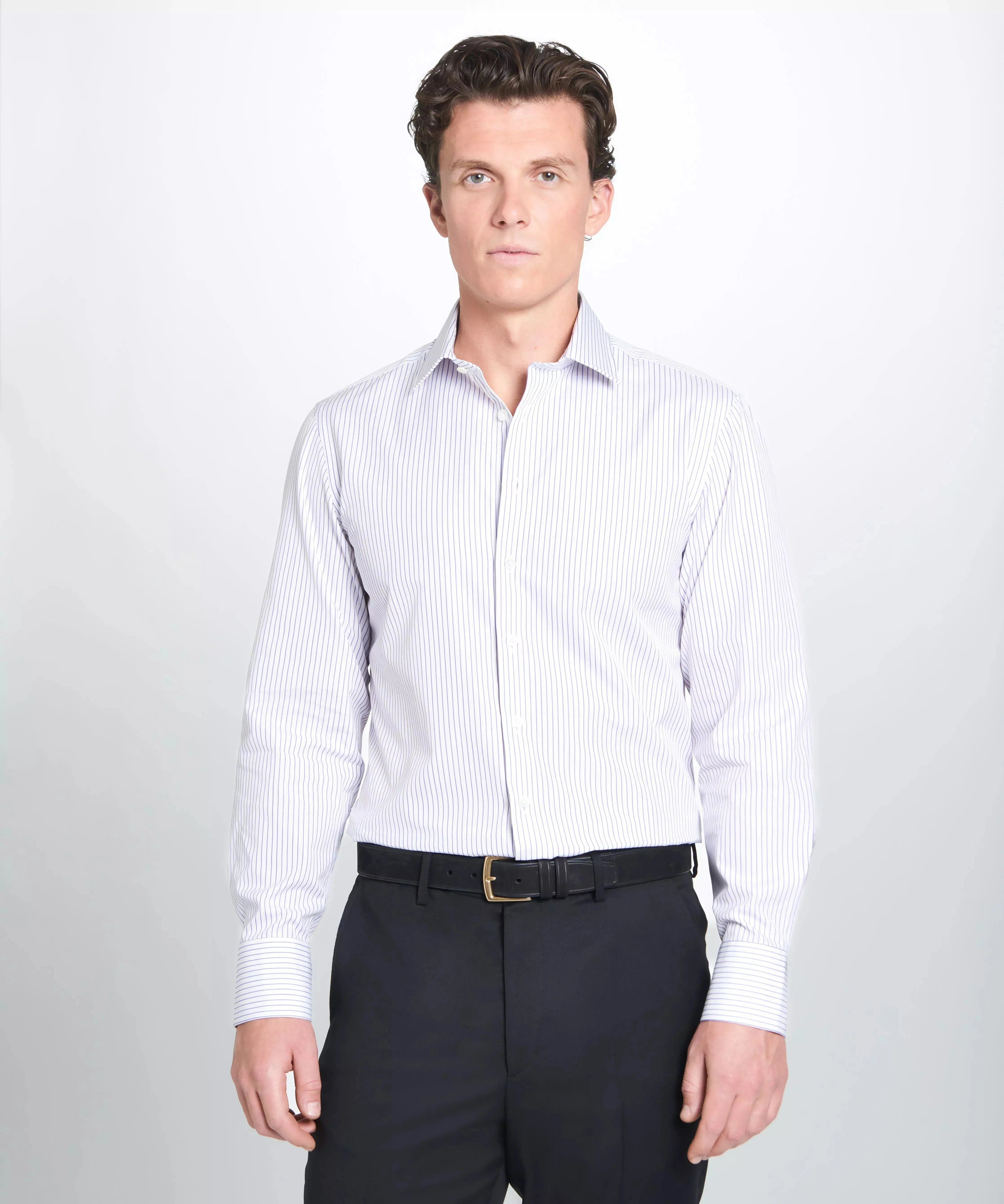 White & Purple Tailored Fit Striped Poplin Dress Shirt sold by Thomas Pink product image thumbnail 3