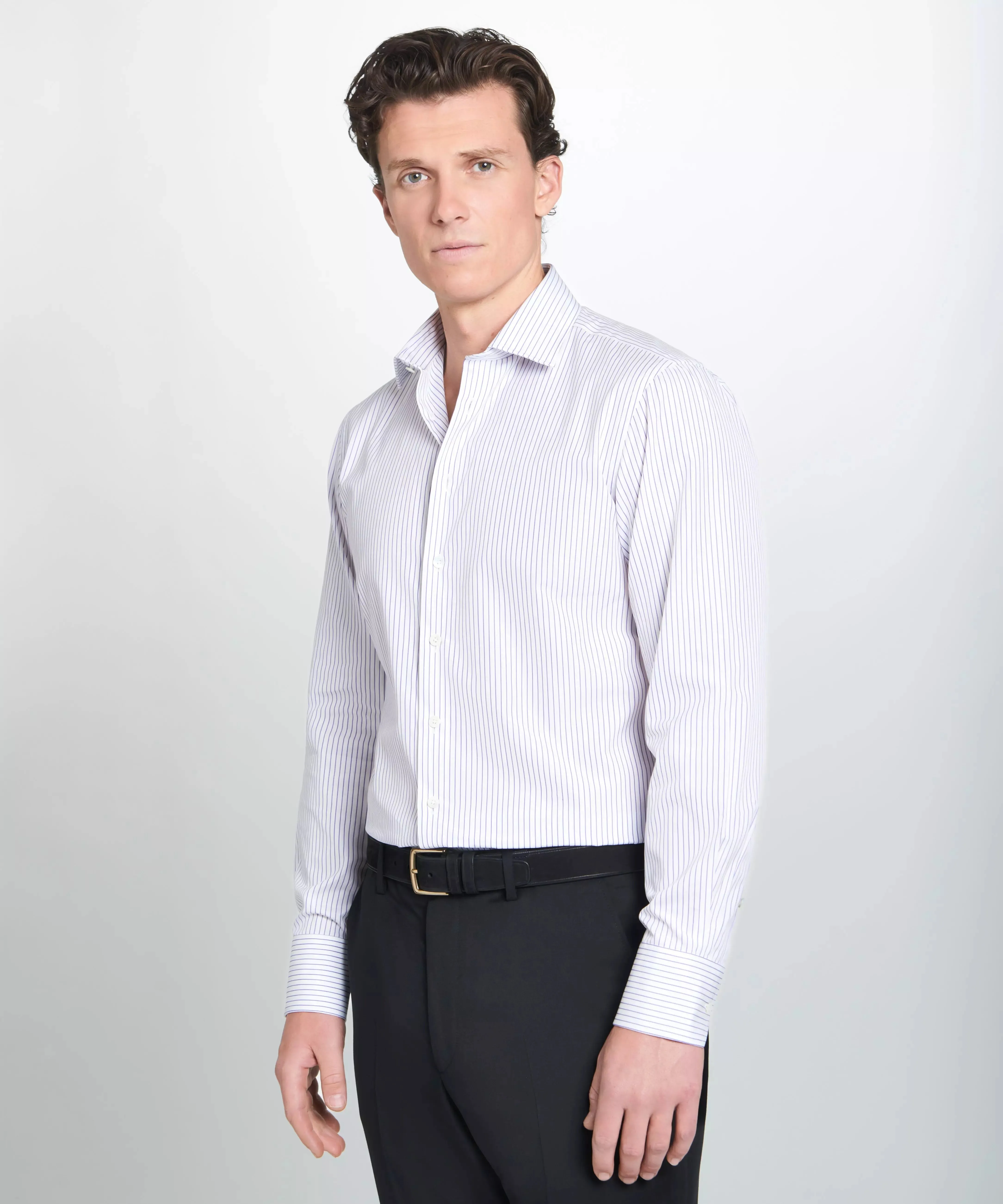 White & Purple Tailored Fit Striped Poplin Dress Shirt sold by Thomas Pink product image thumbnail 4