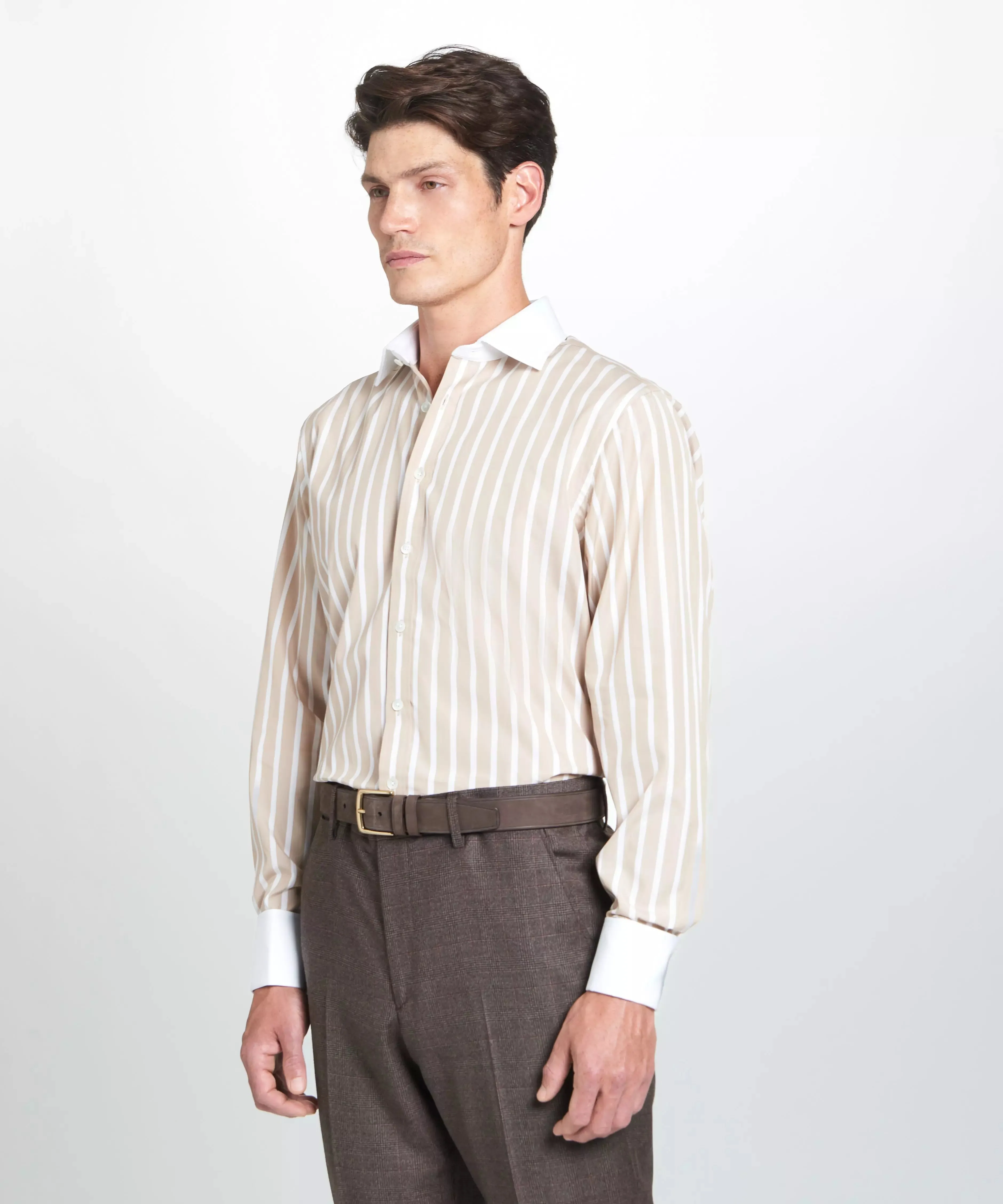Beige & White Classic Fit French Cuff Butcher Stripe Dress Shirt sold by Thomas Pink product image thumbnail 4
