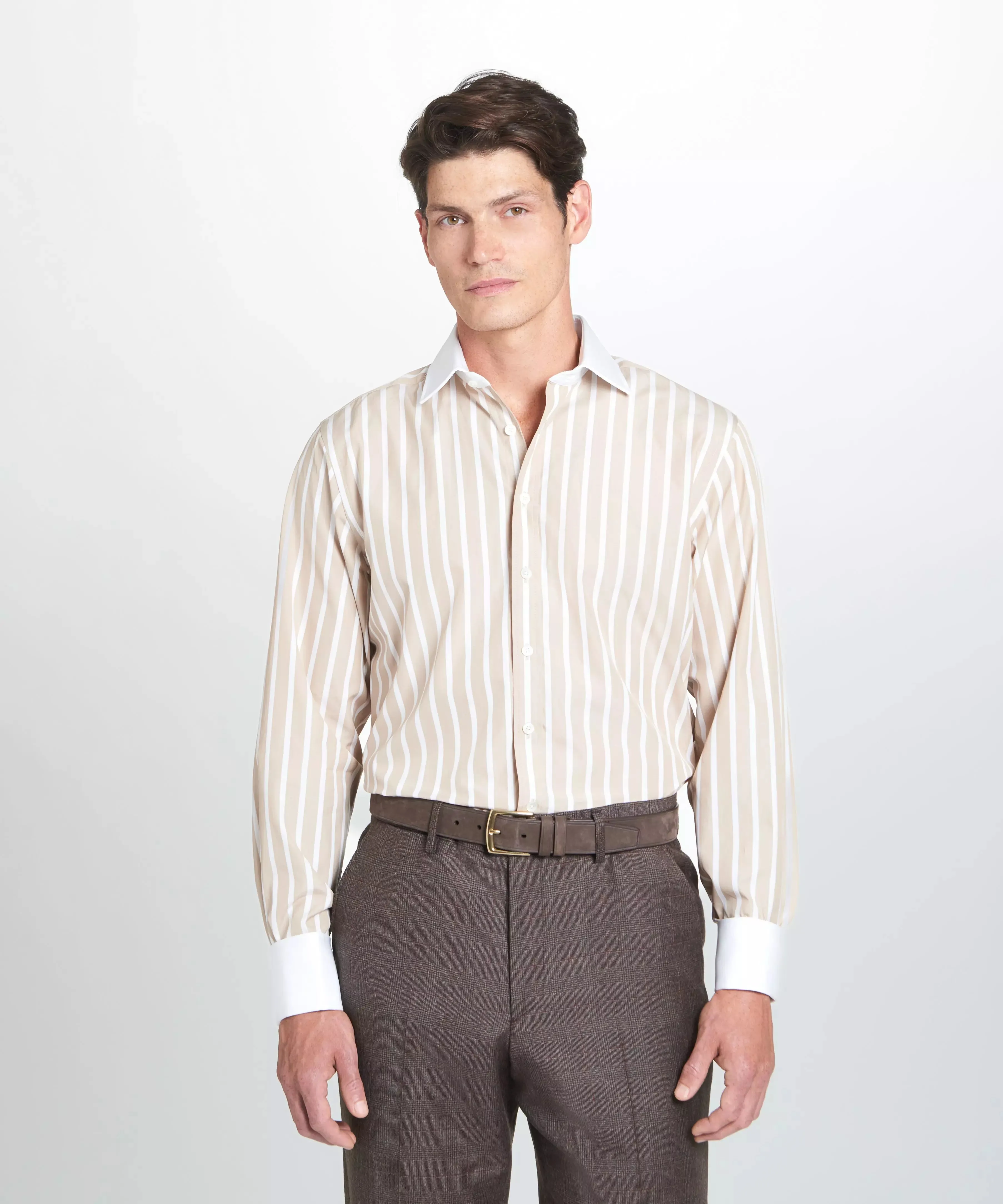 Beige & White Classic Fit French Cuff Butcher Stripe Dress Shirt sold by Thomas Pink product image thumbnail 3