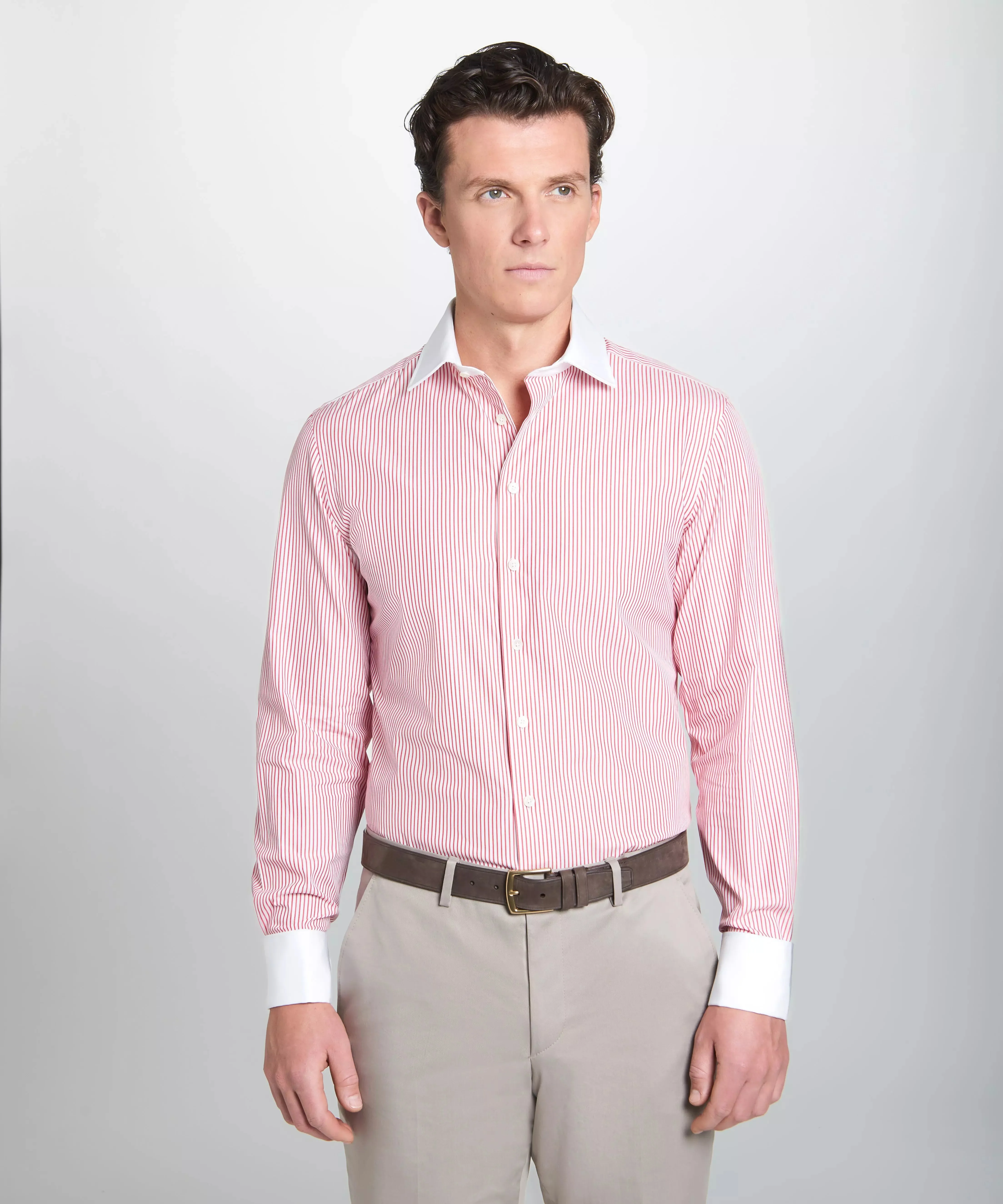 Red & White Tailored Fit French Cuff Poplin Stripe Dress Shirt sold by Thomas Pink product image thumbnail 3