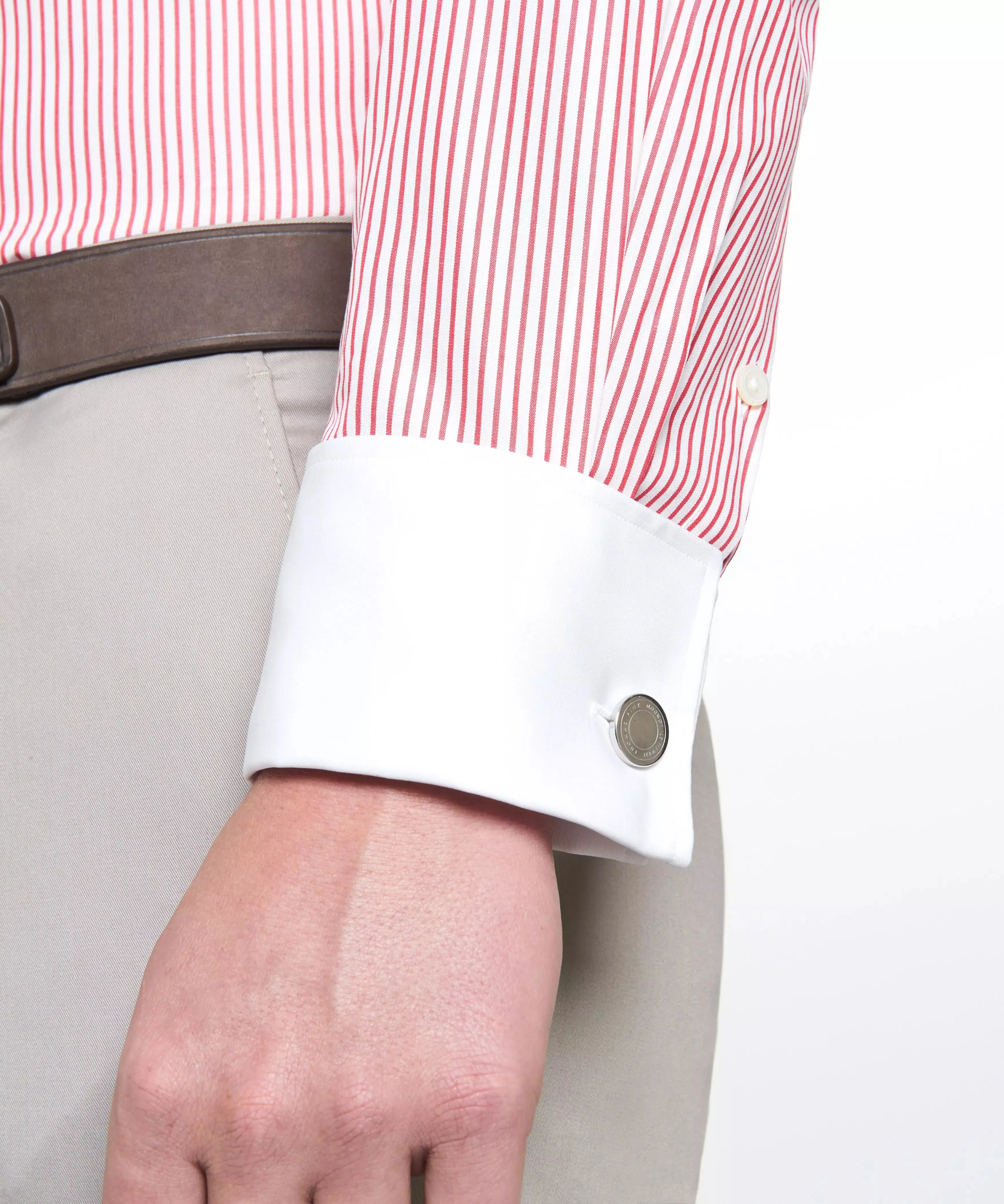 Red & White Tailored Fit French Cuff Poplin Stripe Dress Shirt sold by Thomas Pink product image thumbnail 2