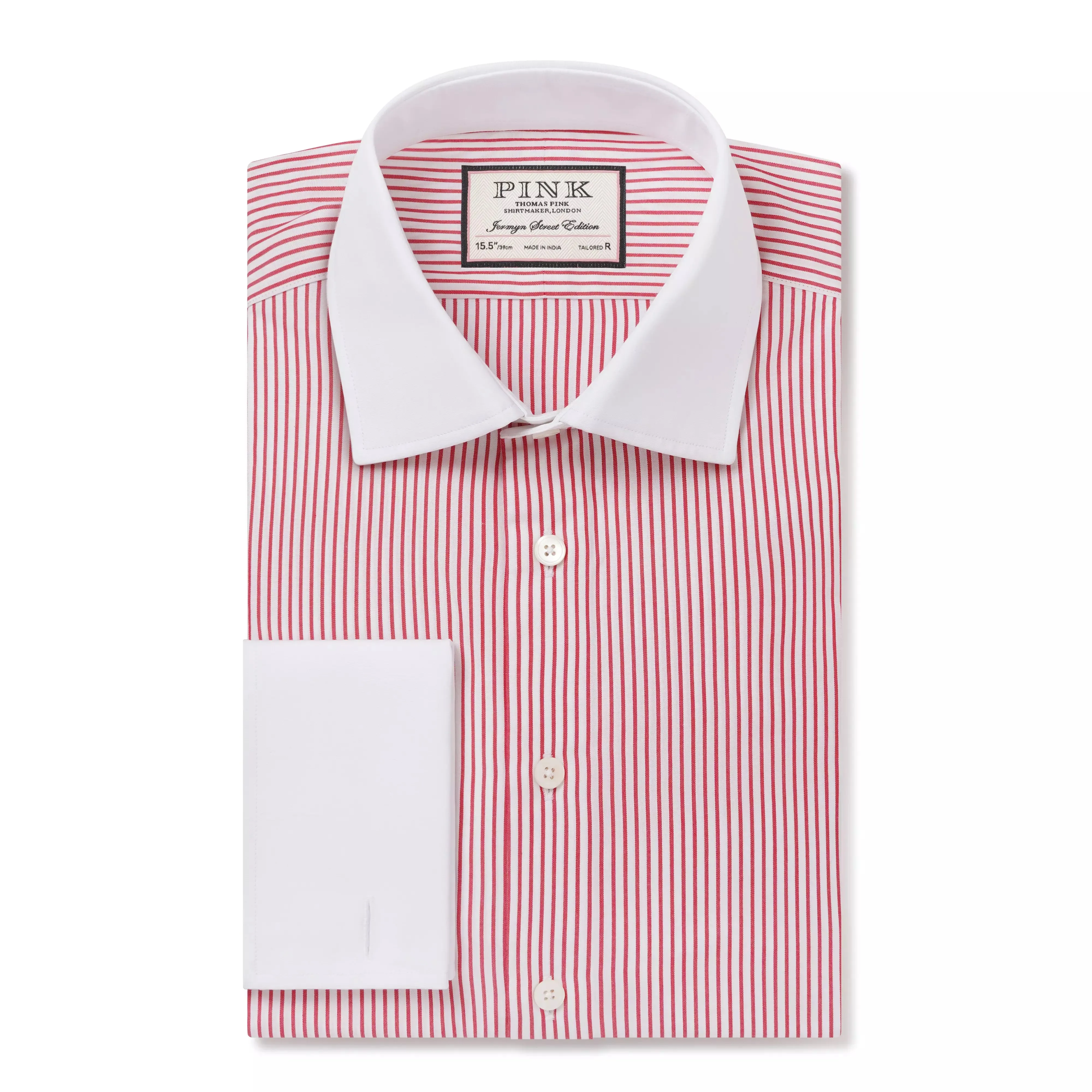 Red & White Tailored Fit French Cuff Poplin Stripe Dress Shirt sold by Thomas Pink