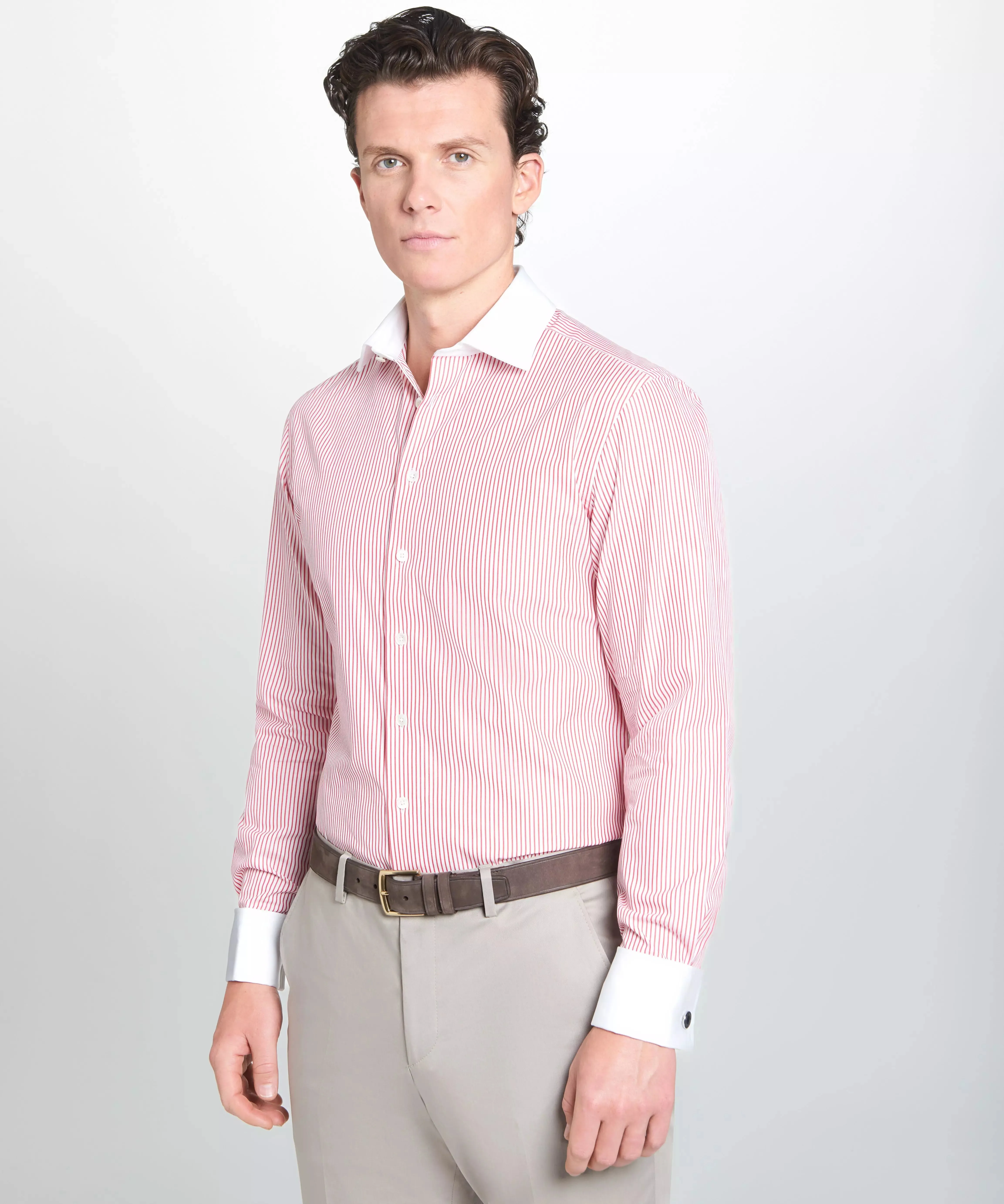 Red & White Tailored Fit French Cuff Poplin Stripe Dress Shirt sold by Thomas Pink product image thumbnail 4