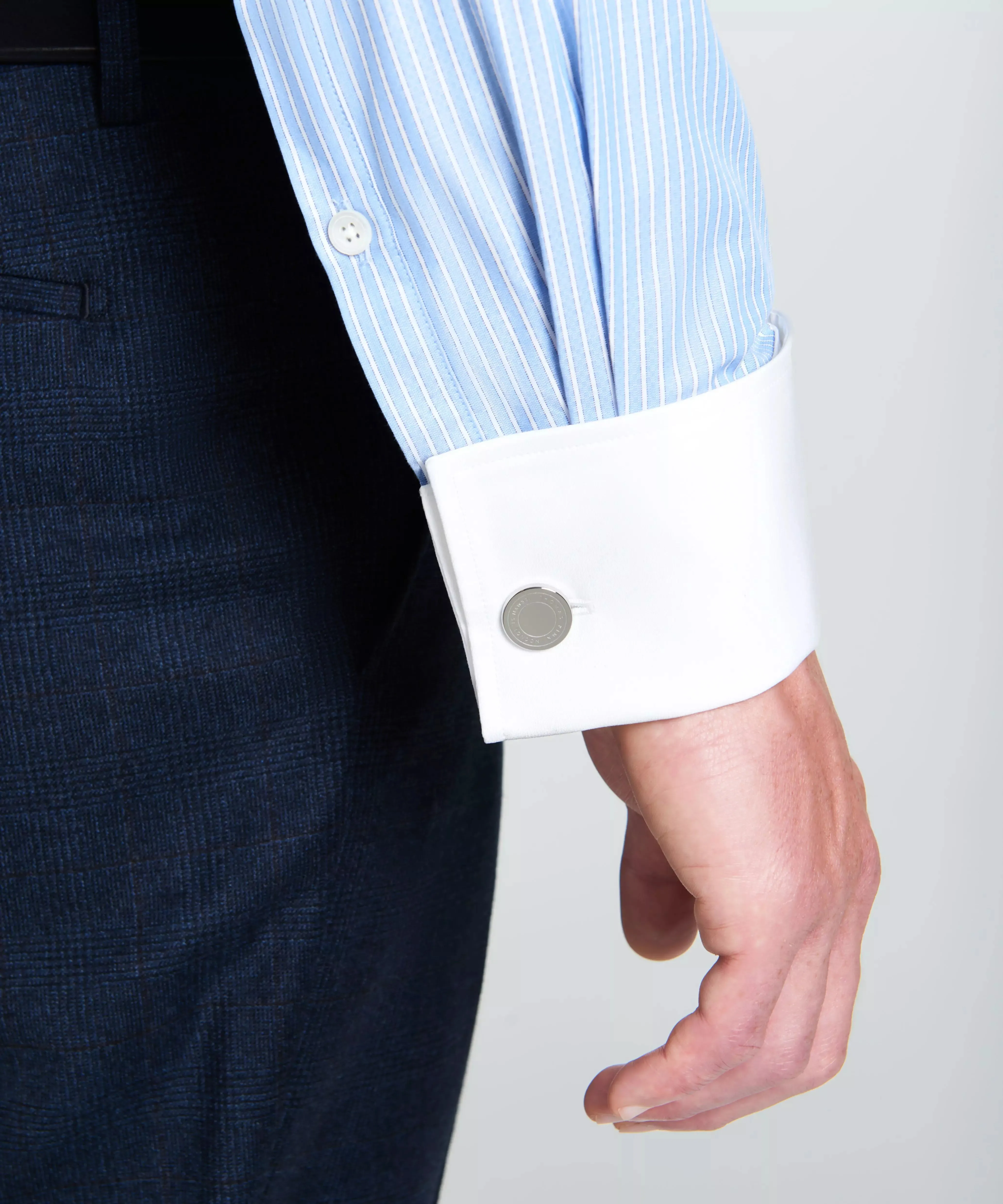 Pale Blue & White Tailored Fit French Cuff Dandy Stripe Dress Shirt sold by Thomas Pink product image thumbnail 2
