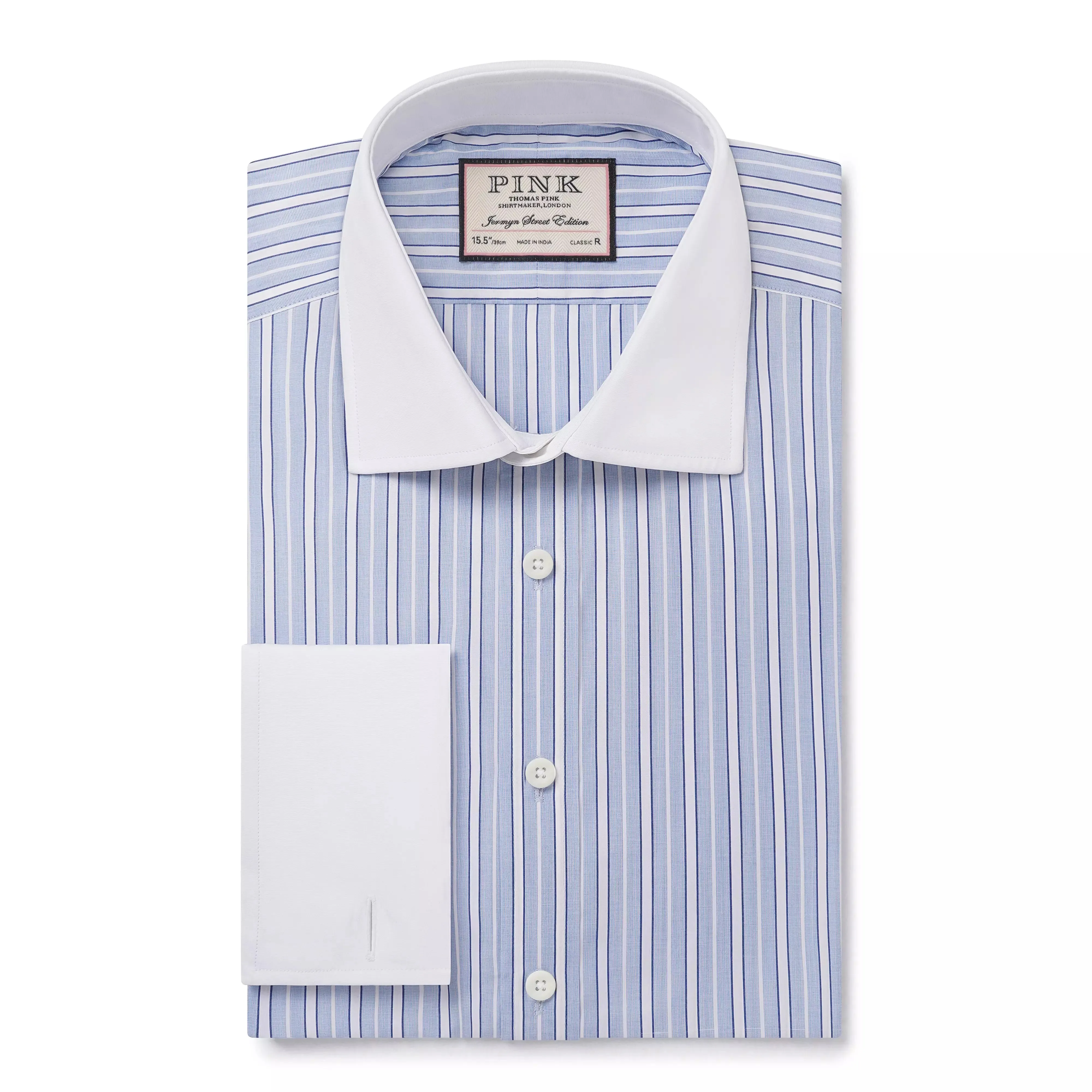 Pale Blue & Blue Classic Fit French Cuff Bloomsbury Stripe Dress Shirt sold by Thomas Pink