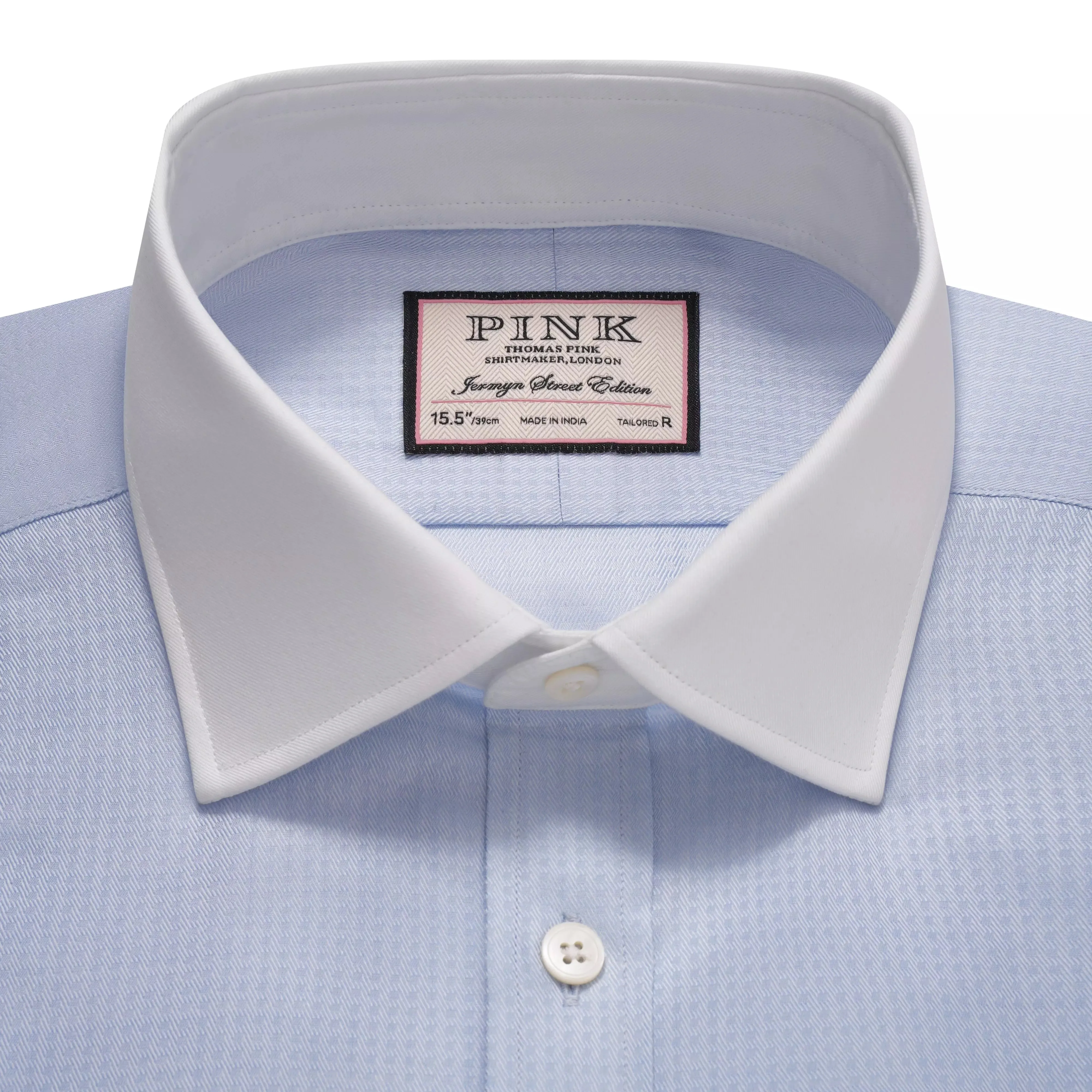 Pale Blue & White Tailored Fit French Cuff Tonal Jaquard Square Dress Shirt sold by Thomas Pink product image thumbnail 5