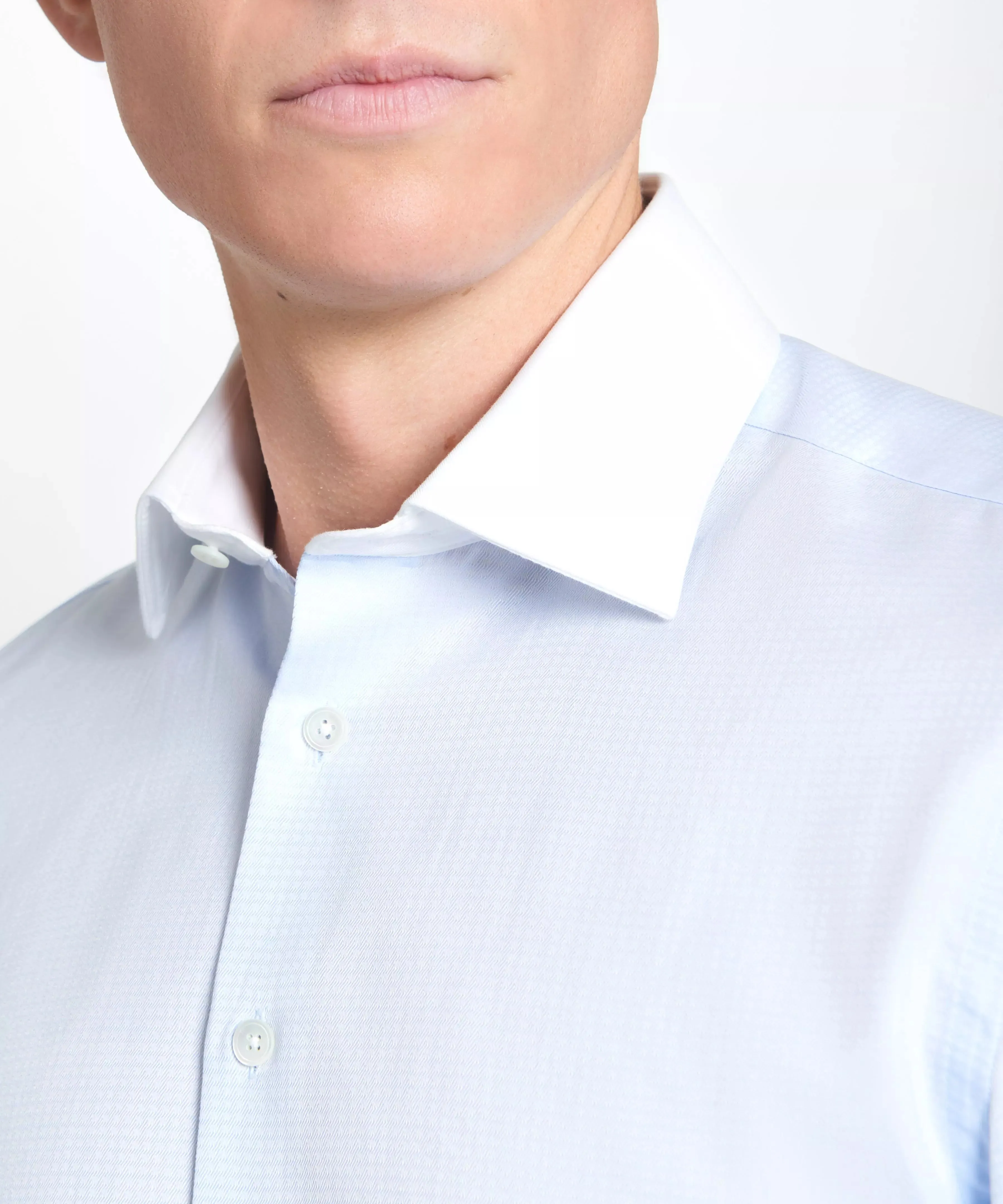 Pale Blue & White Tailored Fit French Cuff Tonal Jaquard Square Dress Shirt sold by Thomas Pink product image thumbnail 4