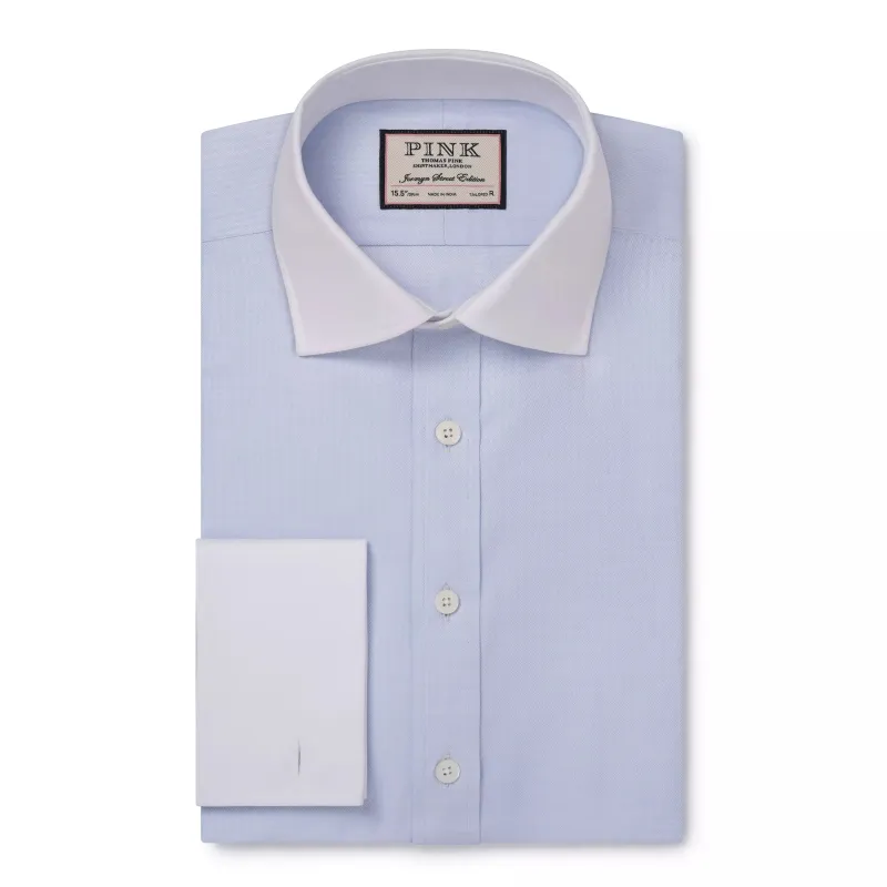 Pale Blue & White Tailored Fit French Cuff Tonal Jaquard Square Dress Shirt sold by Thomas Pink