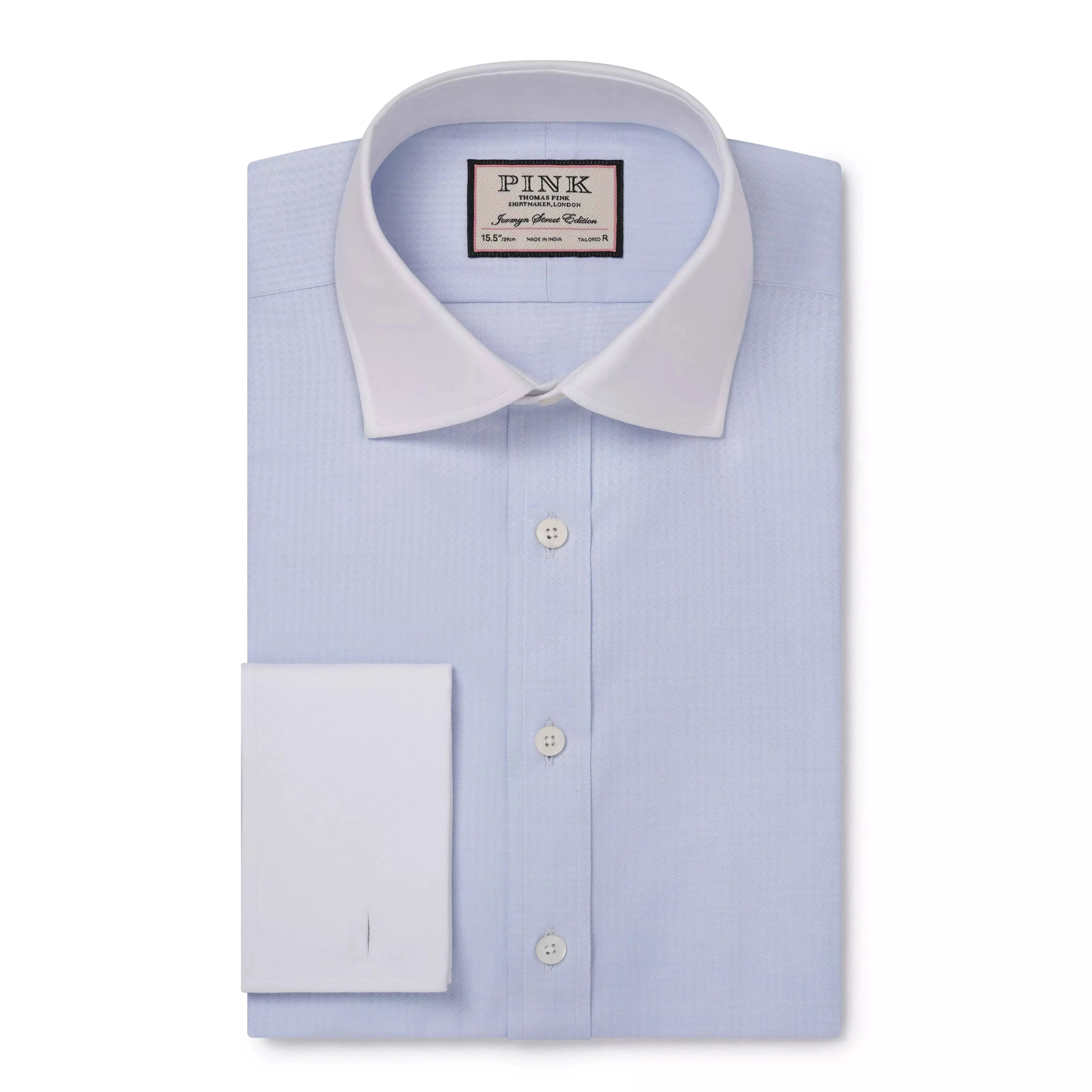 Pale Blue & White Tailored Fit French Cuff Tonal Jaquard Square Dress Shirt sold by Thomas Pink