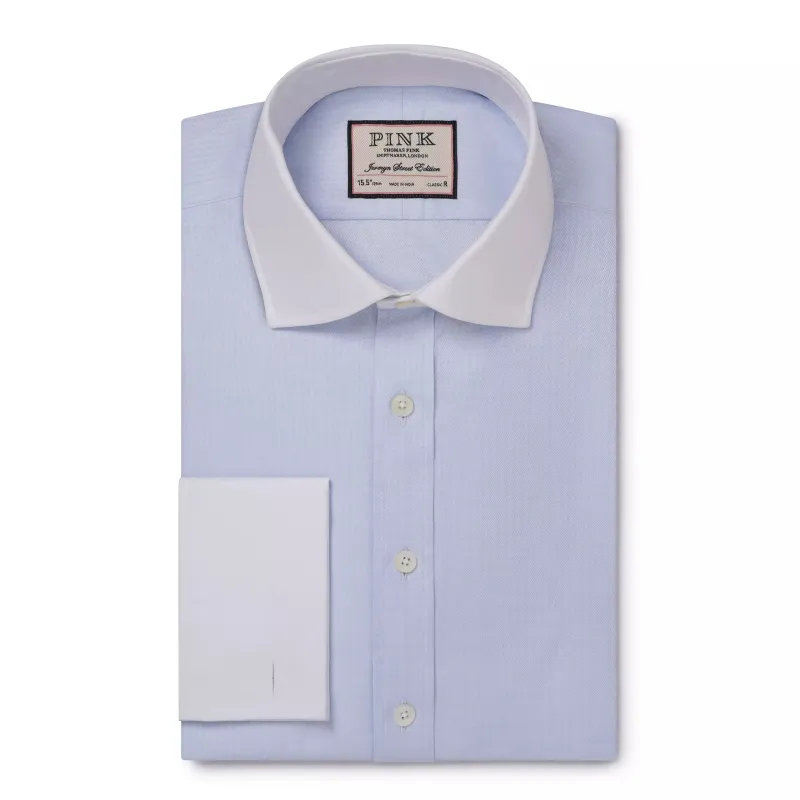 Pale Blue & White Classic Fit French Cuff Tonal Jaquard Square Dress Shirt sold by Thomas Pink