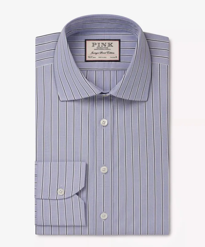 Blue & Navy Tailored Fit Regent End on End Stripe Formal Shirt sold by Thomas Pink