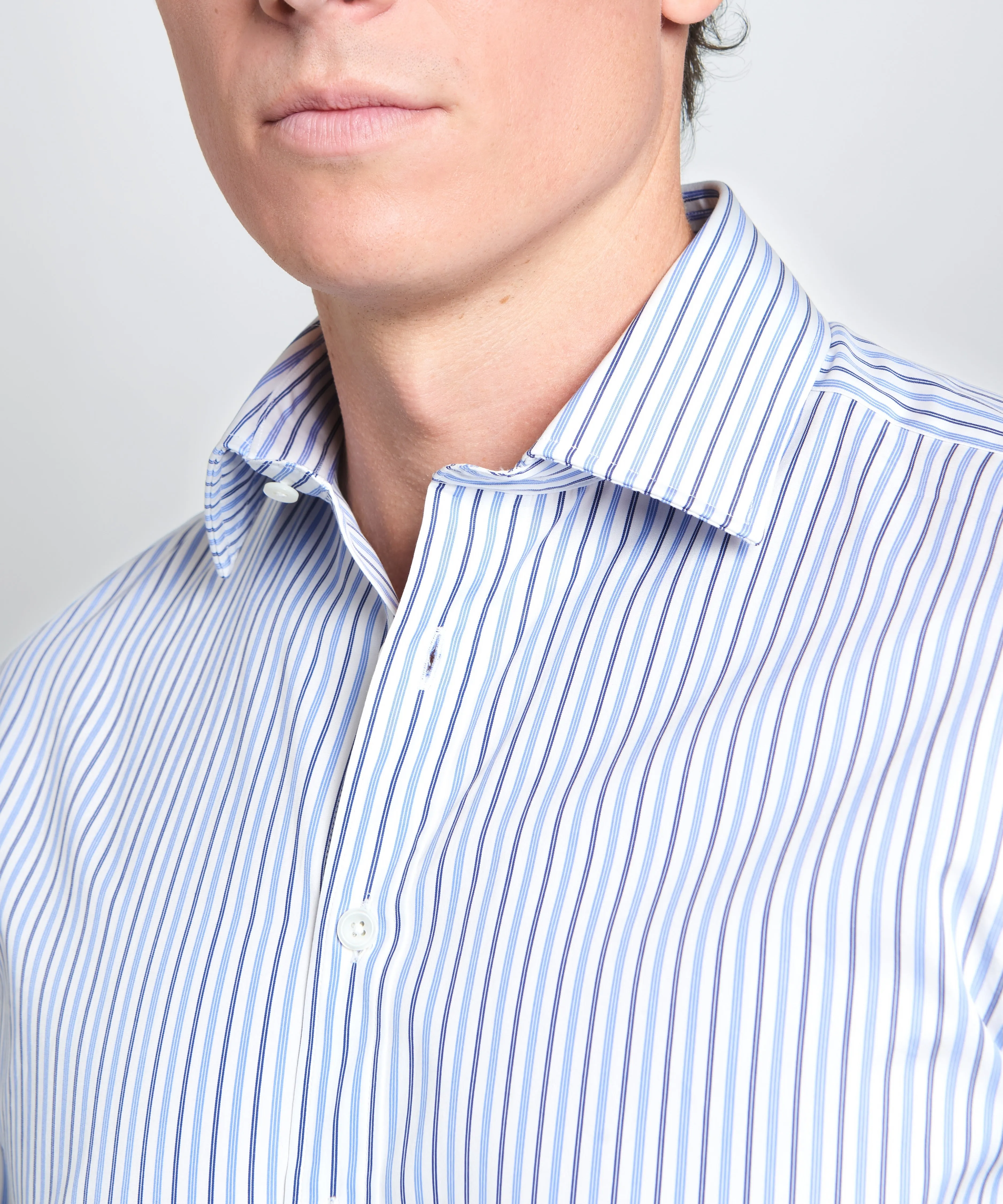 White & Blue Slim Fit Regent Track Stripe Dress Shirt sold by Thomas Pink product image thumbnail 3