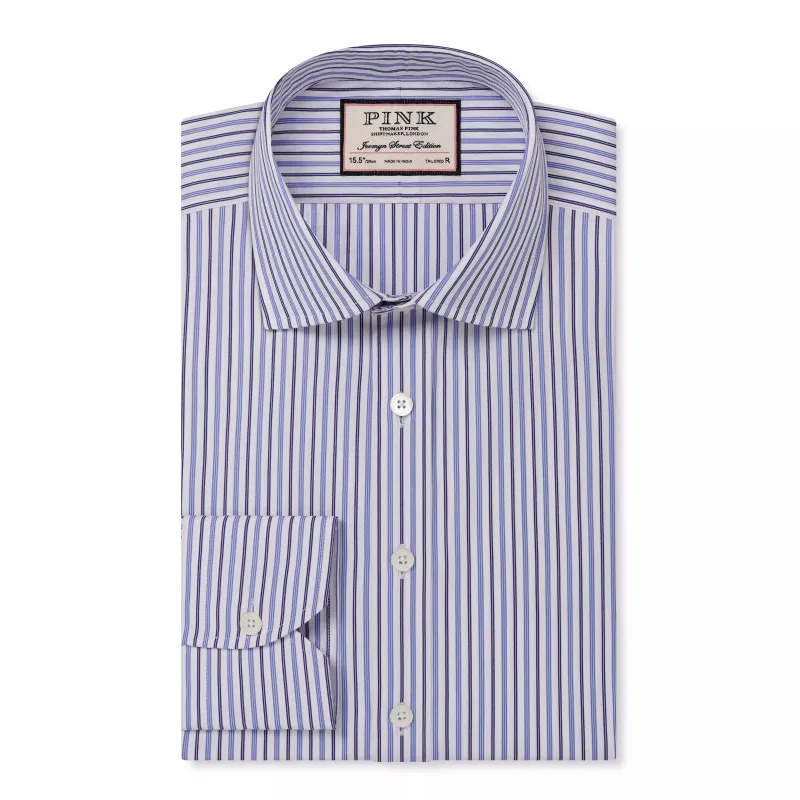 White & Blue Tailored Fit Regent Track Stripe Dress Shirt sold by Thomas Pink
