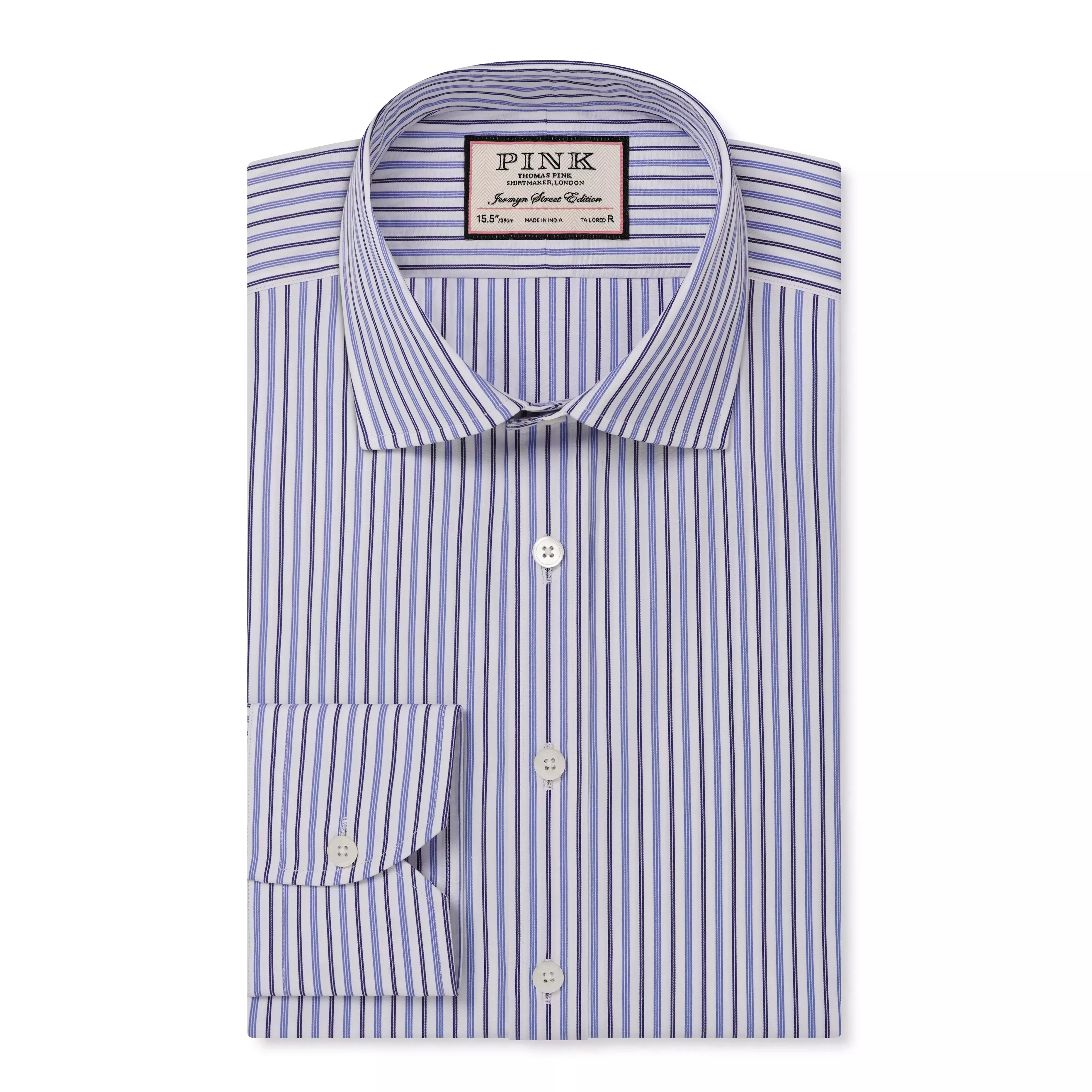 White & Blue Tailored Fit Regent Track Stripe Dress Shirt sold by Thomas Pink