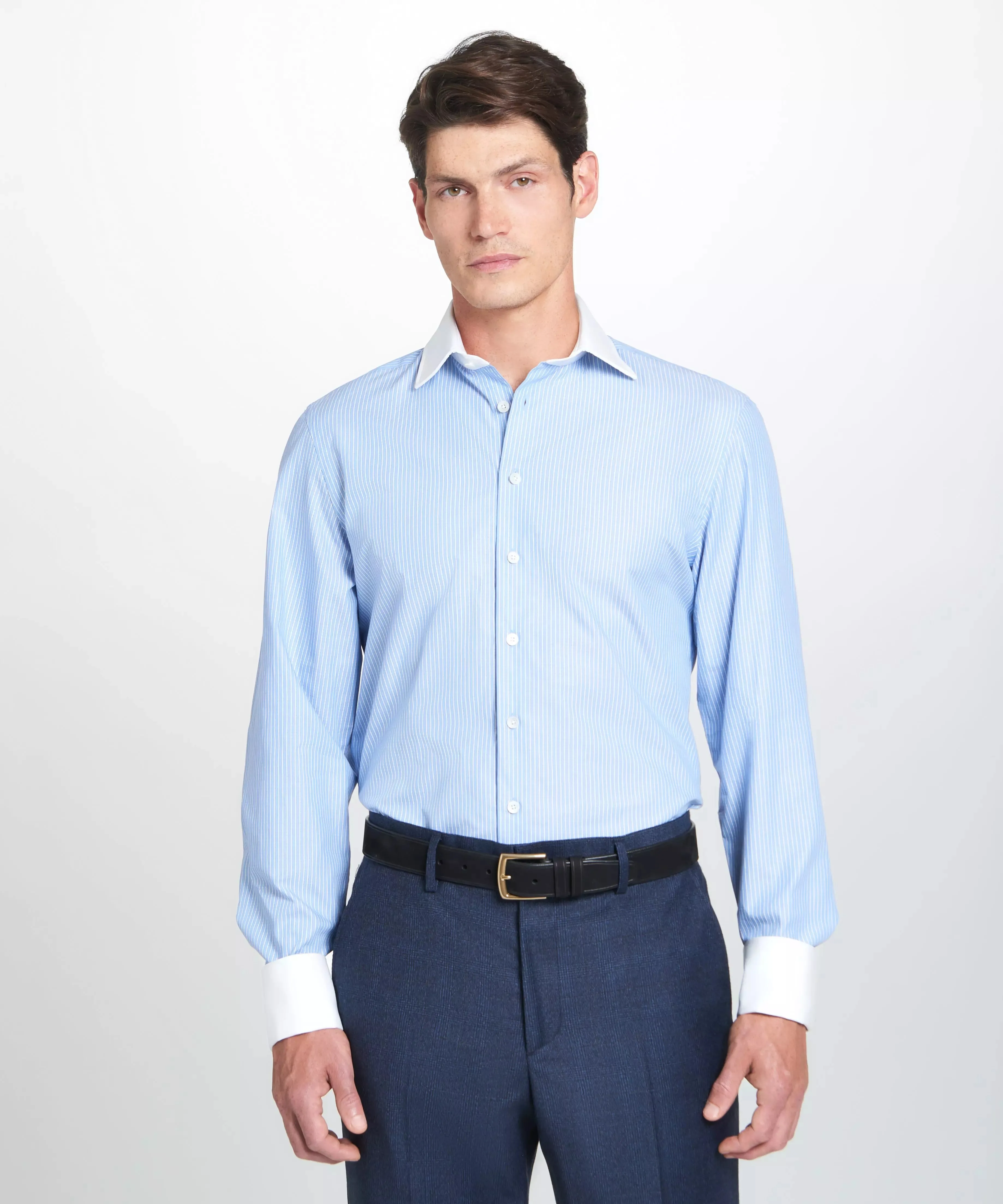 Pale Blue & White Slim Fit French Cuff Dandy Stripe Dress Shirt sold by Thomas Pink product image thumbnail 3