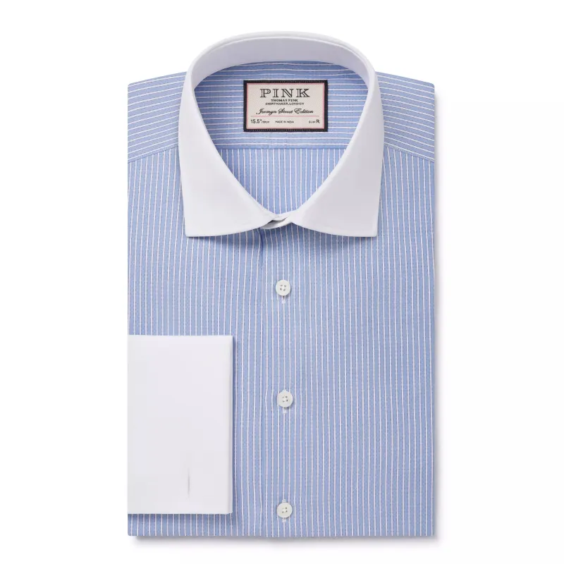Pale Blue & White Slim Fit French Cuff Dandy Stripe Dress Shirt sold by Thomas Pink