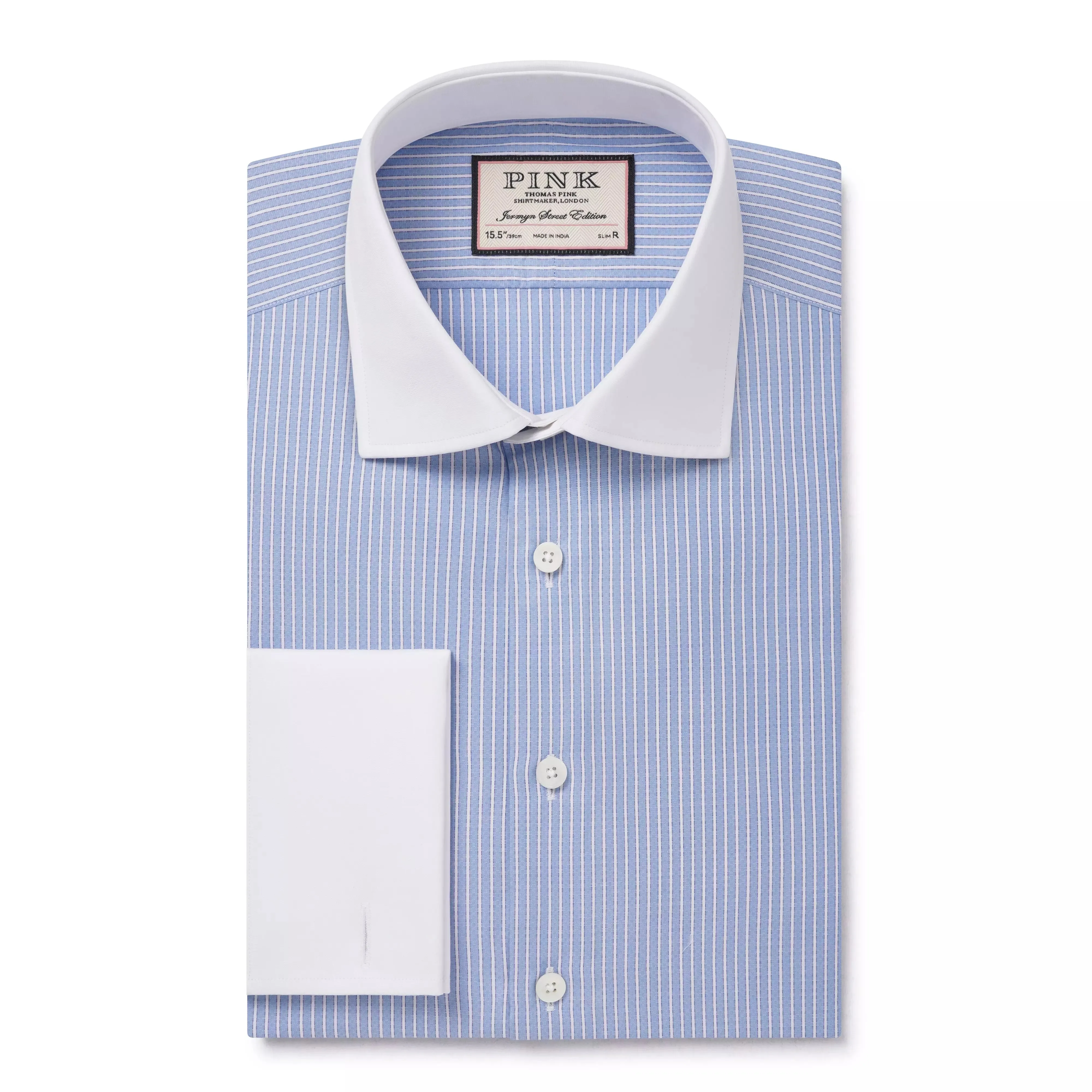 Pale Blue & White Slim Fit French Cuff Dandy Stripe Dress Shirt sold by Thomas Pink