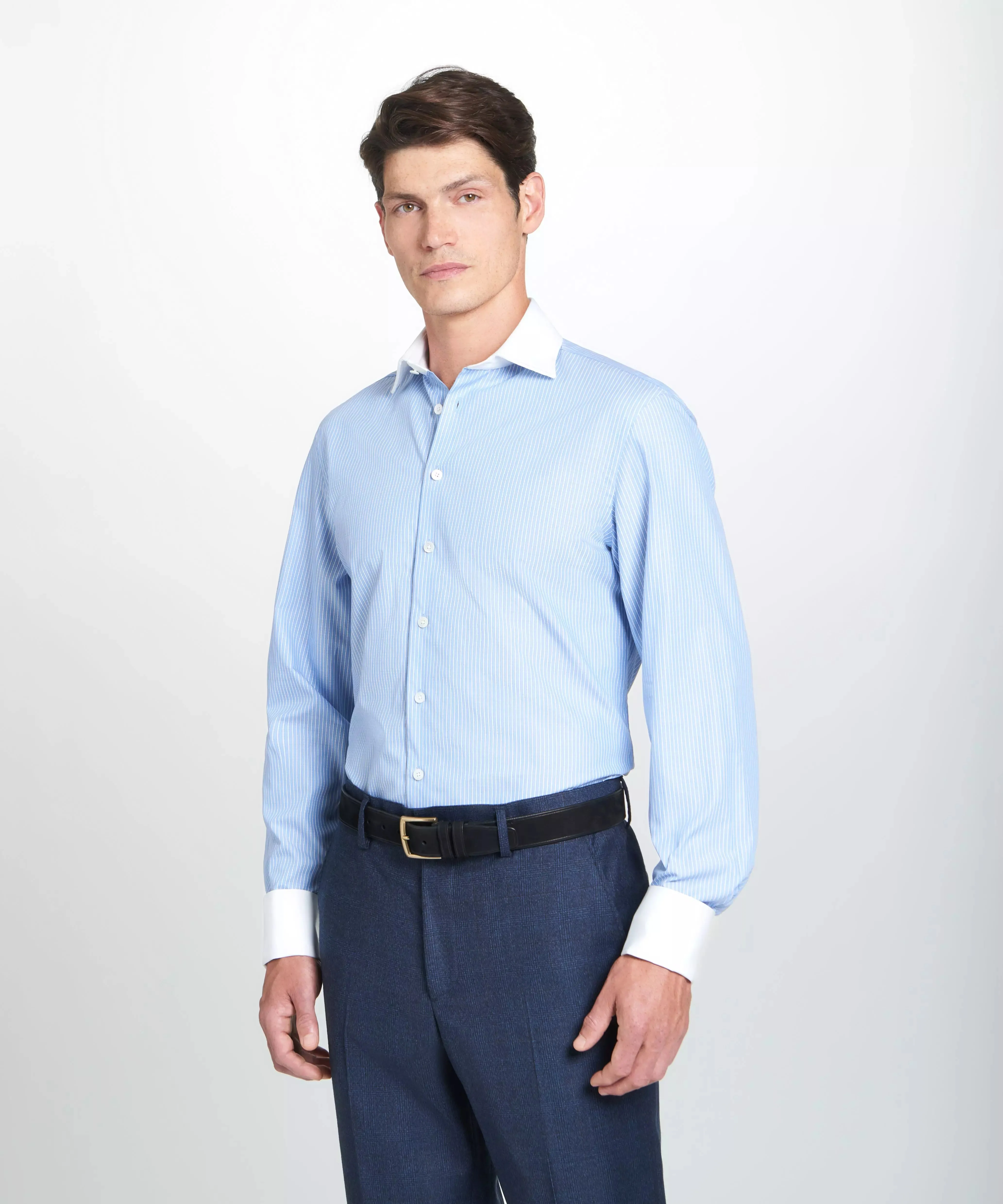 Pale Blue & White Slim Fit French Cuff Dandy Stripe Dress Shirt sold by Thomas Pink product image thumbnail 4