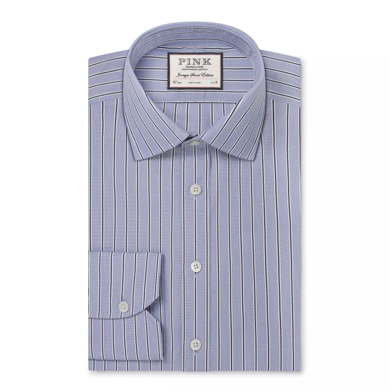 Blue & Navy Slim Fit Regent End on End Stripe Formal Shirt sold by Thomas Pink