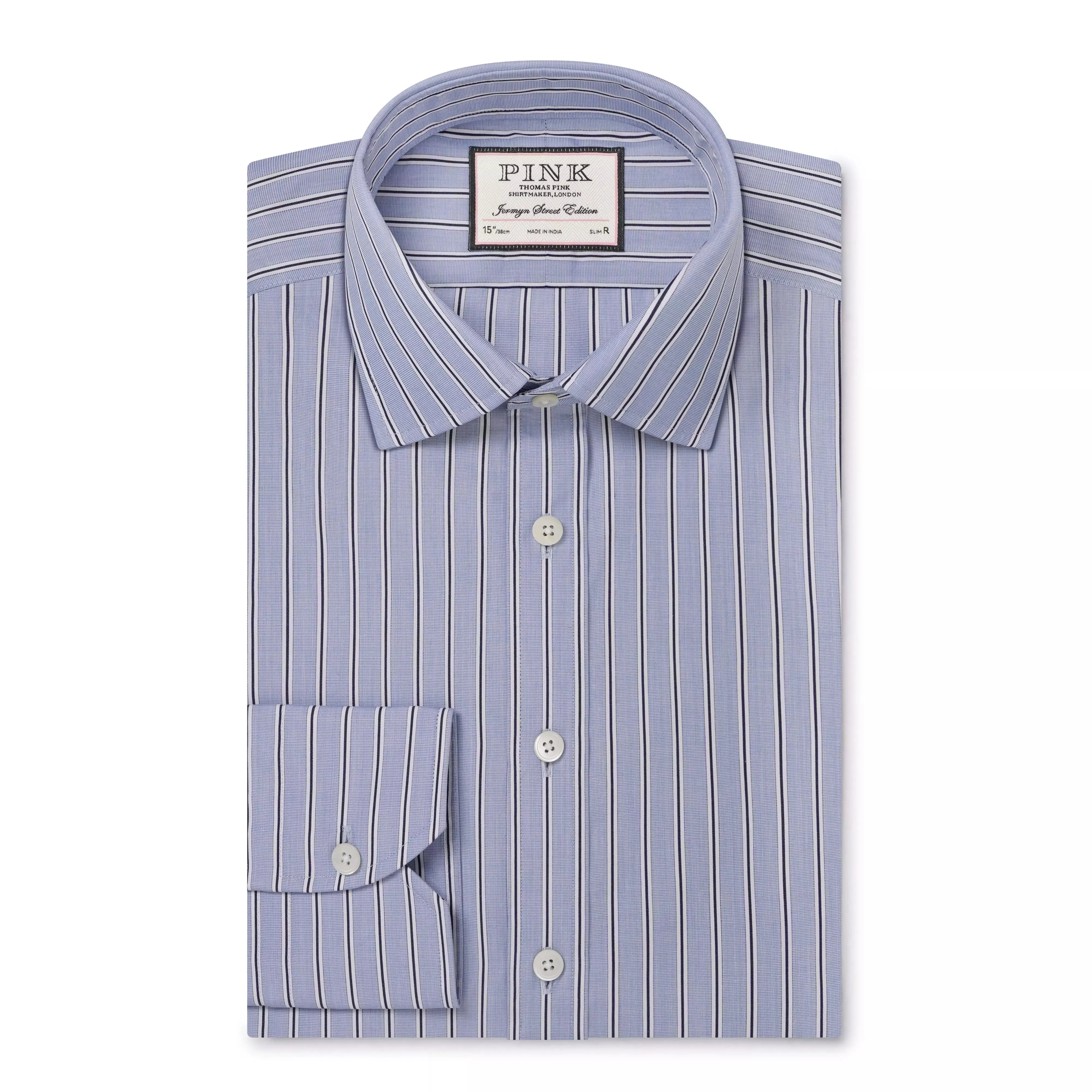 Blue & Navy Slim Fit Regent End on End Stripe Formal Shirt sold by Thomas Pink