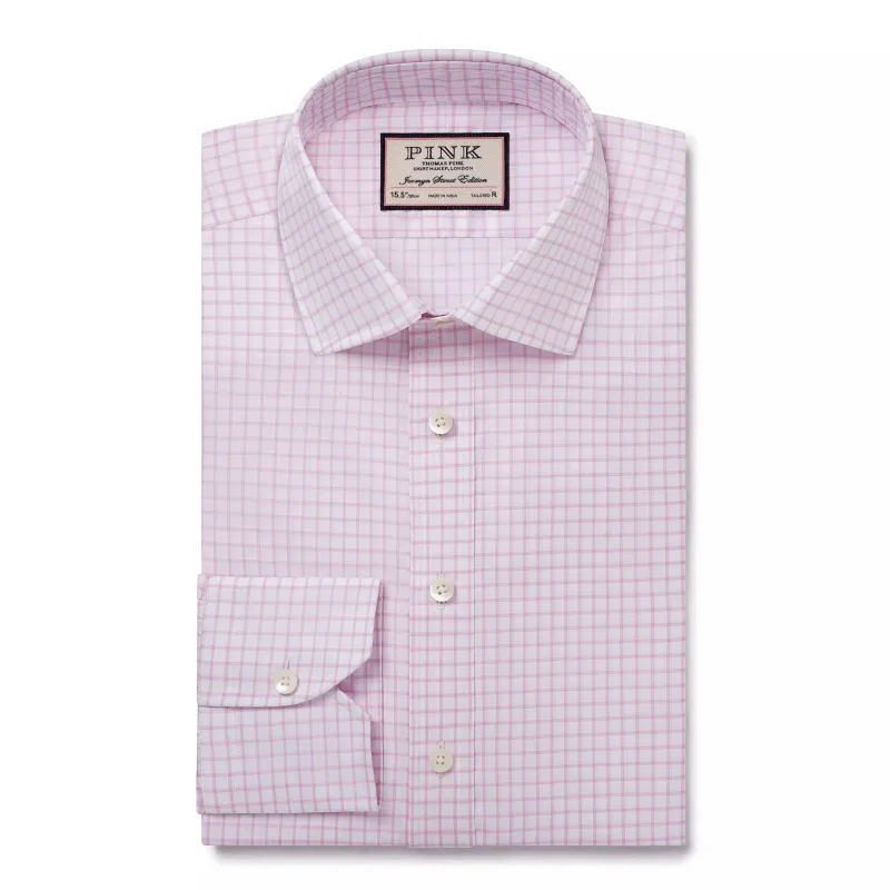 Pale Pink & White Tailored Fit Twill Graph Check Dress Shirt sold by Thomas Pink